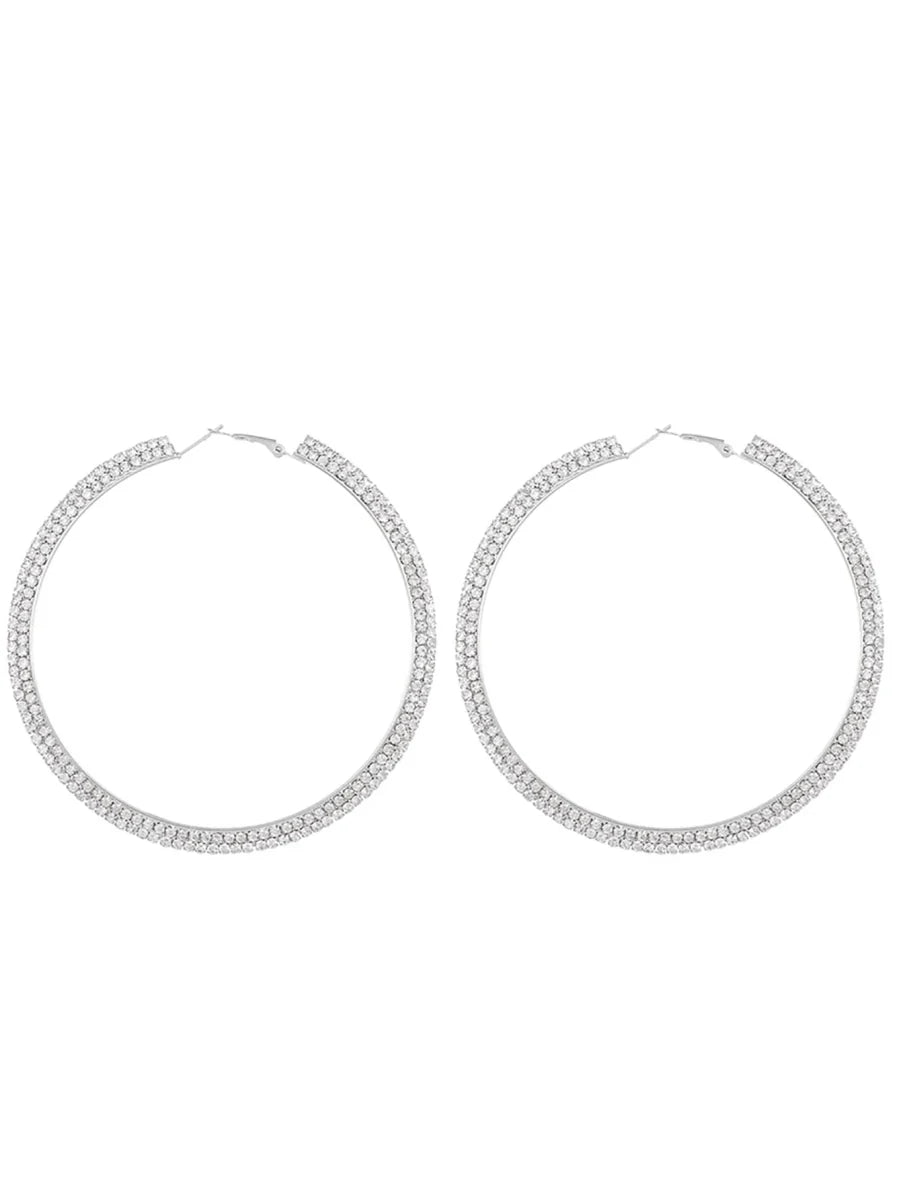 Silver Rhinestones Simple Big Hoop Earrings