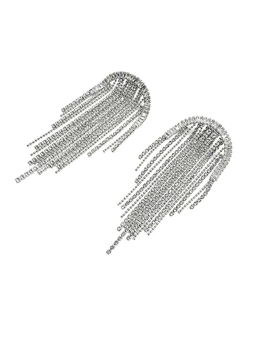 Silver Statement Tassel Long Earrings - BOLODOO