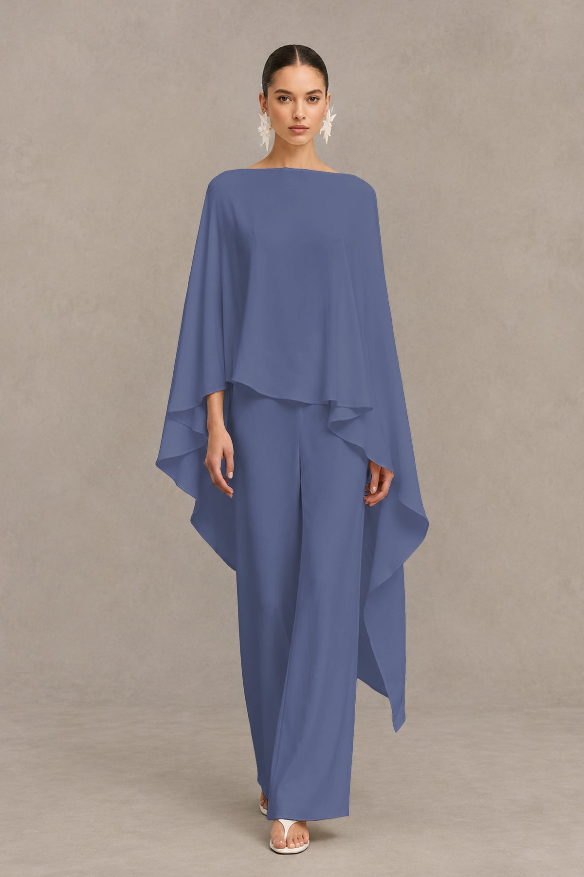 BOLODOO Stormy Blue Cape Sleeve Wide-Leg Formal Pantsuit - Stormy Blue - Stormy Blue_01