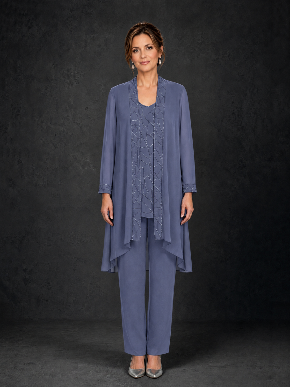BOLODOO Stormy Blue 3-Piece Beaded Chiffon Duster Jacket Pant Suit - Stormy Blue - Stormy Blue_01