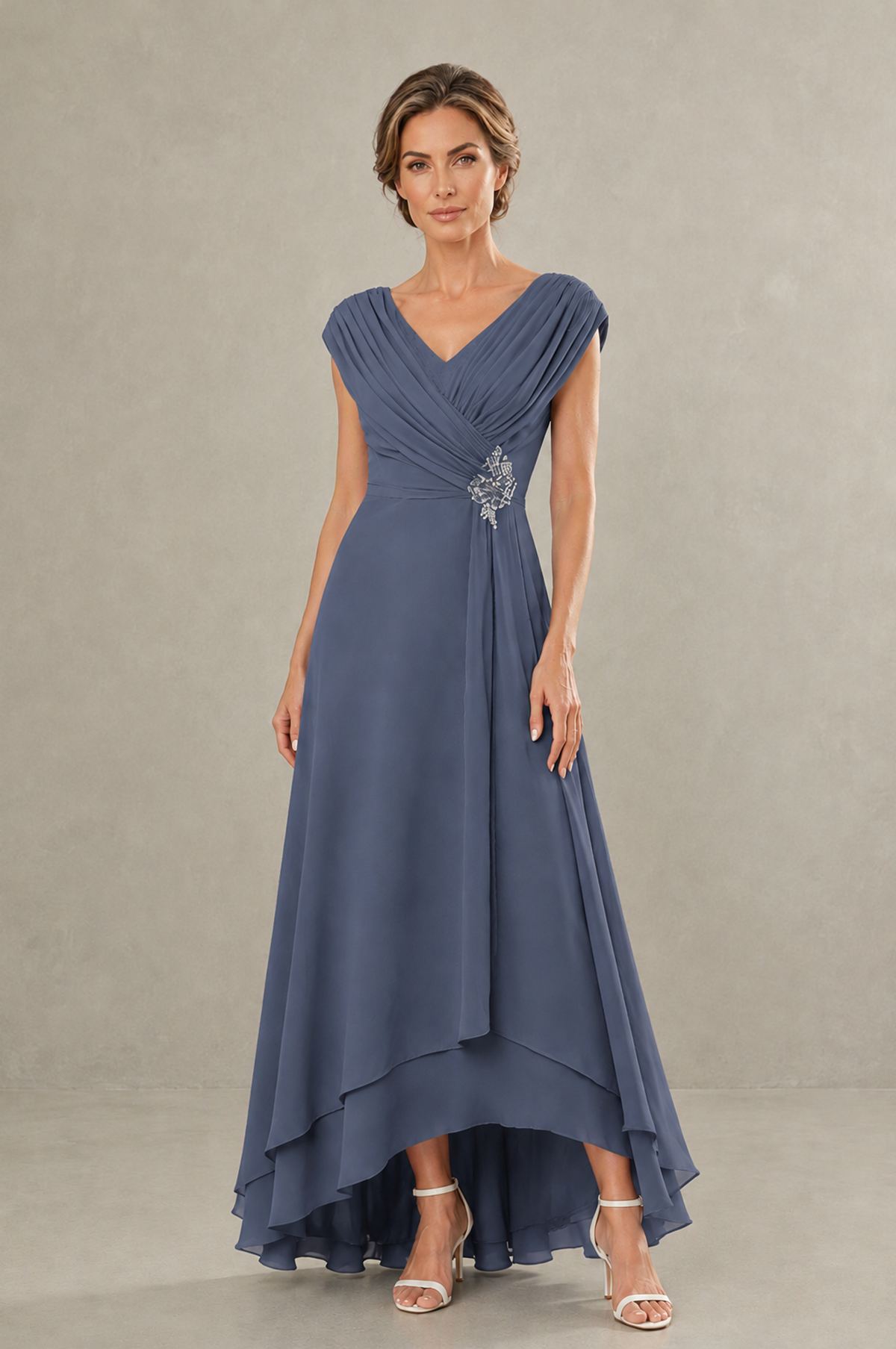 BOLODOO Stormy Blue V-Neck High-Low Mother of the Bride Dress - Stormy Blue - Stormy Blue_01