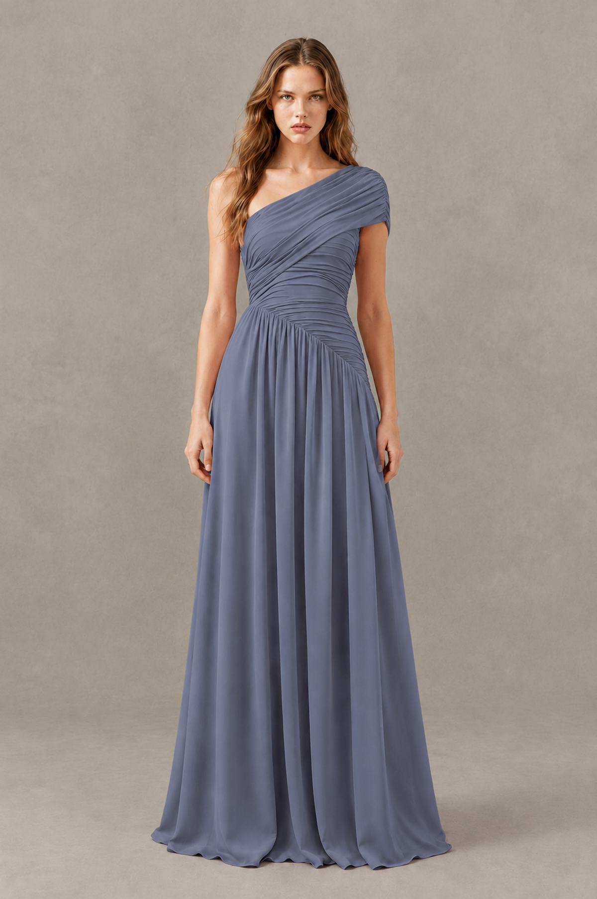 BOLODOO Stormy Blue One-Shoulder Ruched Floor-Length Bridesmaid Dress - Stormy Blue - Stormy Blue_01