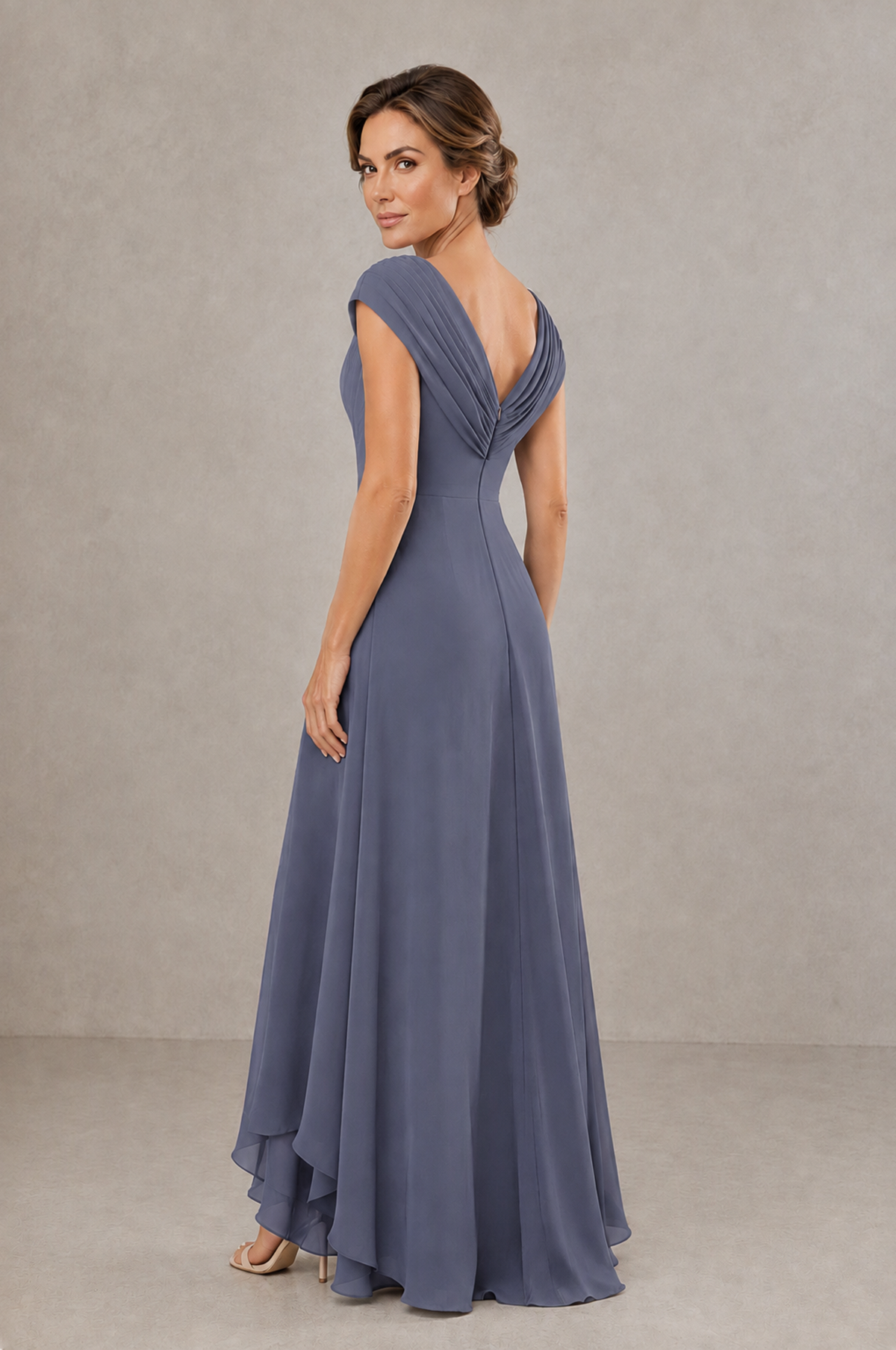 BOLODOO Stormy Blue V-Neck High-Low Mother of the Bride Dress - Stormy Blue - Stormy Blue_02