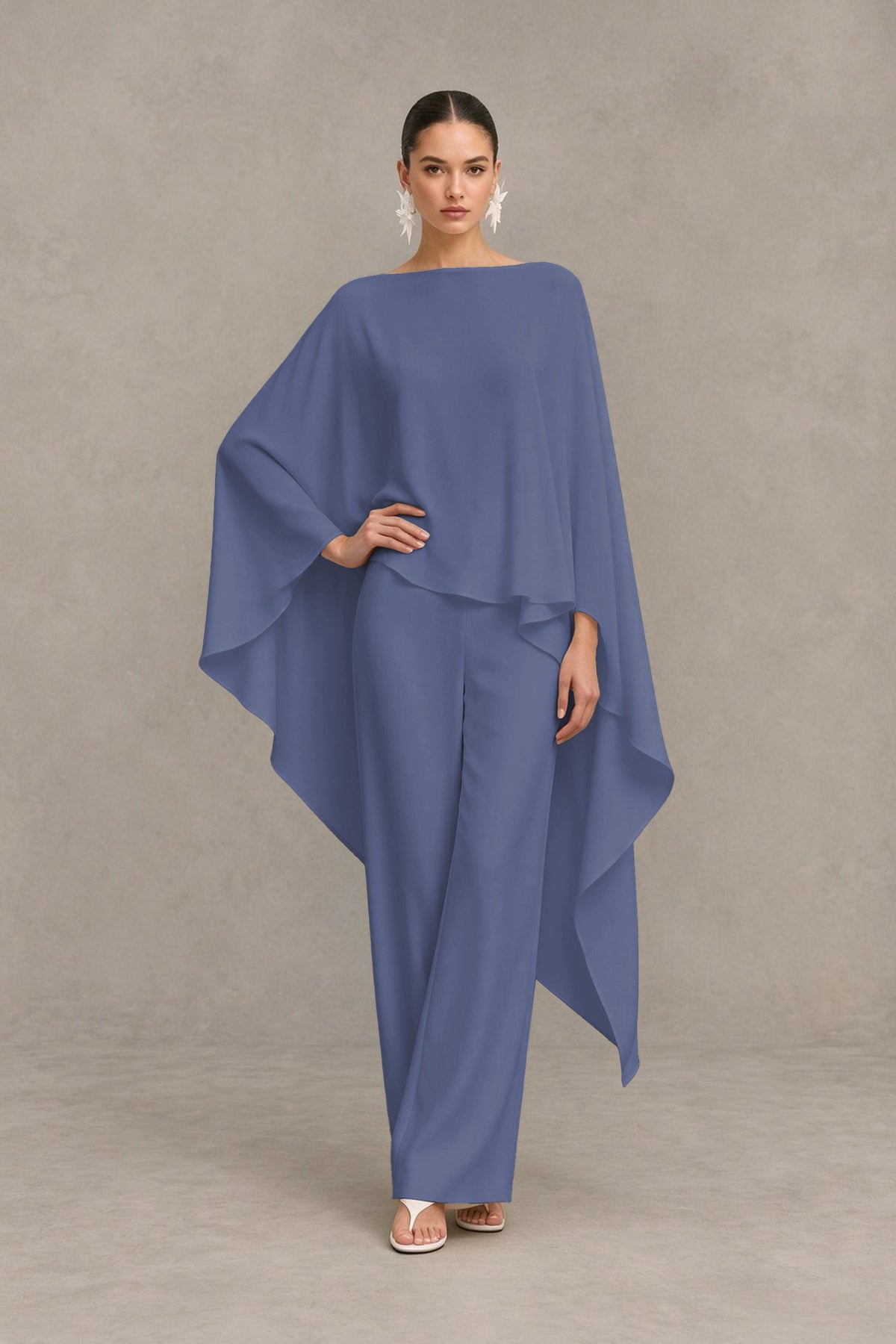 BOLODOO Stormy Blue Cape Sleeve Wide-Leg Formal Pantsuit - Stormy Blue - Stormy Blue_03