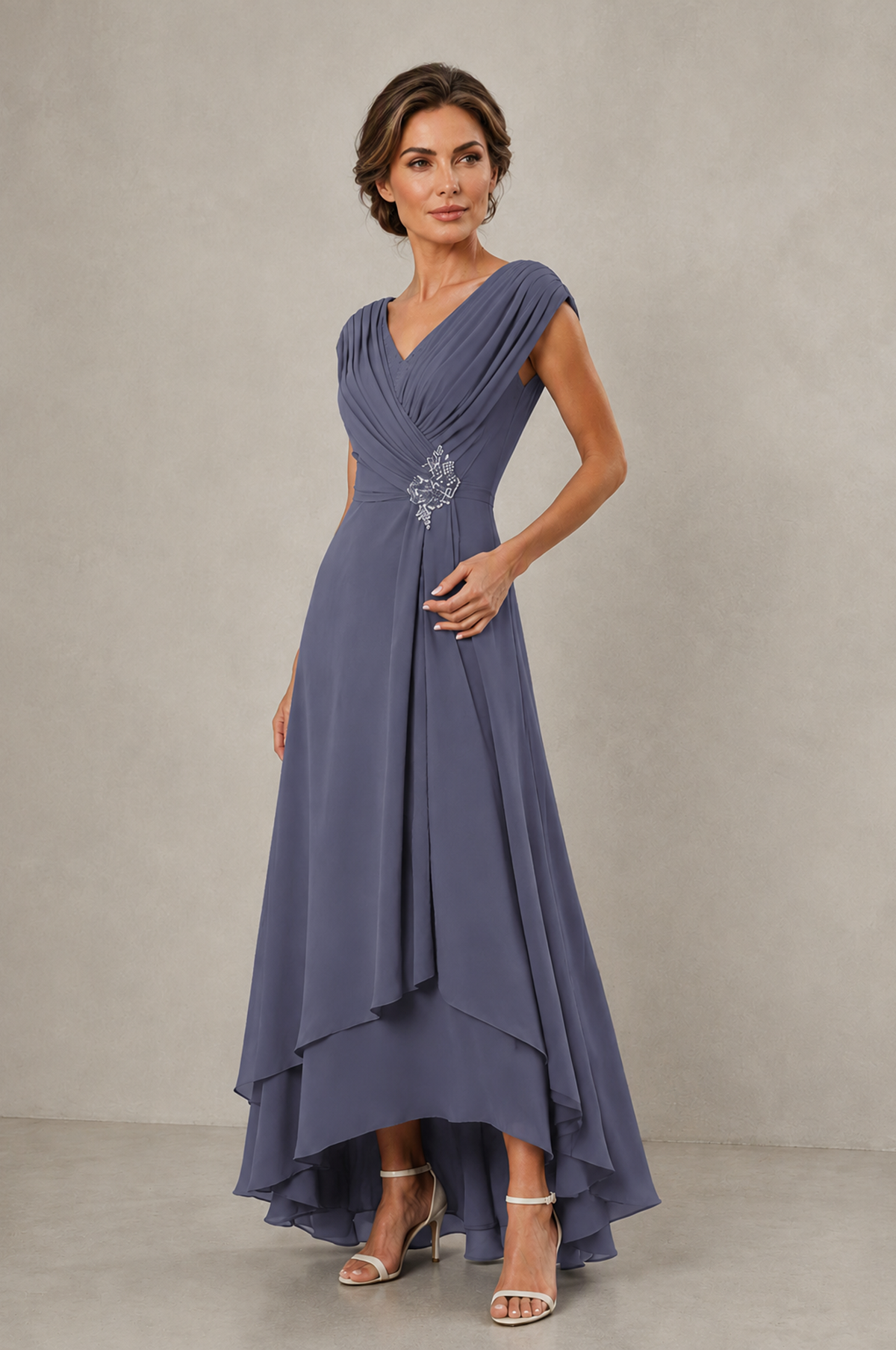 BOLODOO Stormy Blue V-Neck High-Low Mother of the Bride Dress - Stormy Blue - Stormy Blue_03