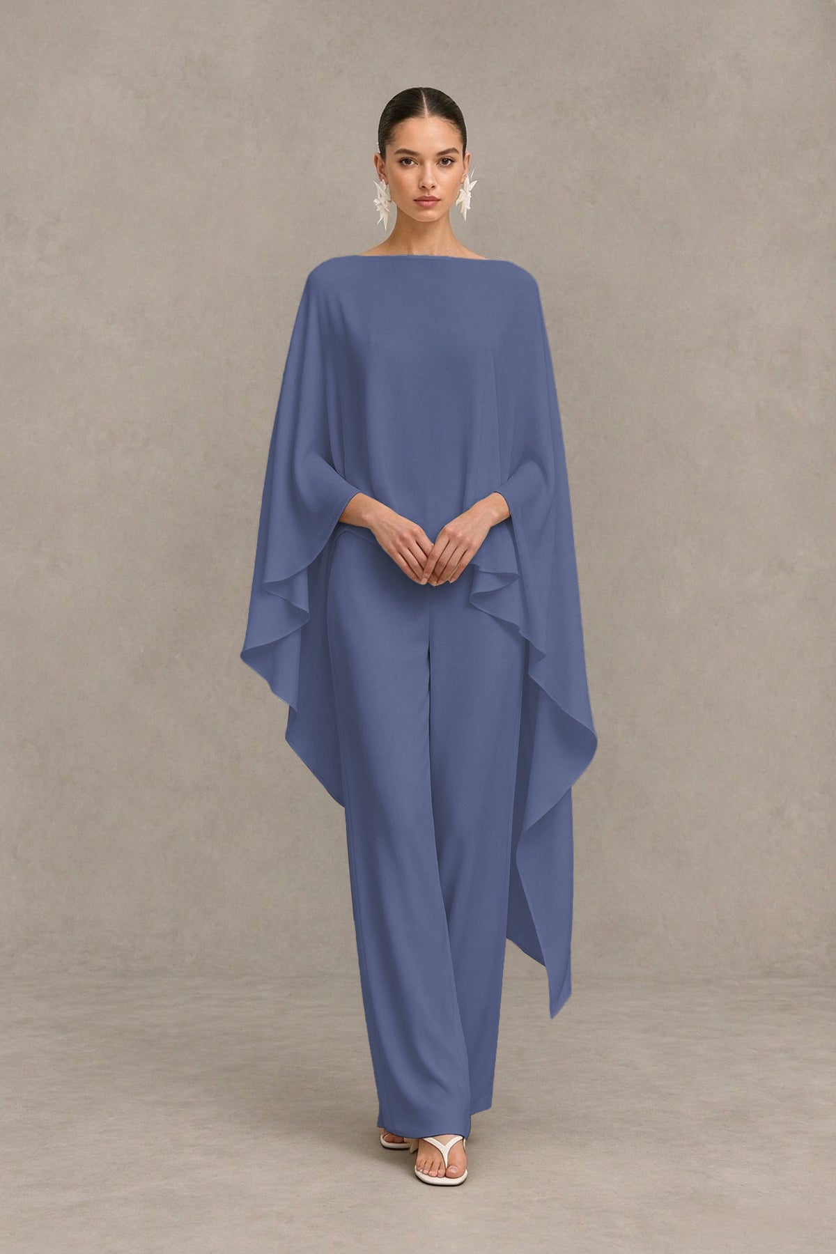 BOLODOO Stormy Blue Cape Sleeve Wide-Leg Formal Pantsuit - Stormy Blue - Stormy Blue_04