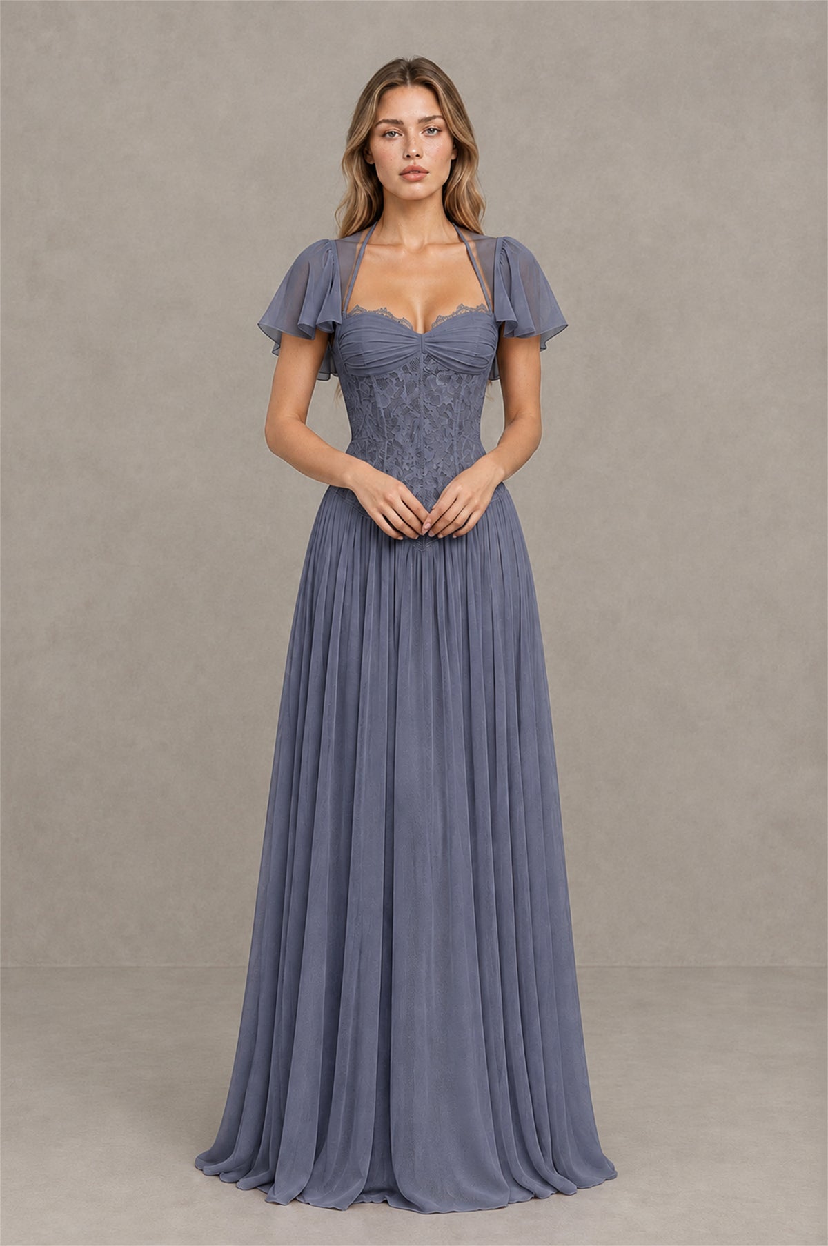 BOLODOO Stormy Blue Flutter Sleeve Lace Corset A-Line Maxi Dress - Stormy_Blue - Stormy_Blue_1