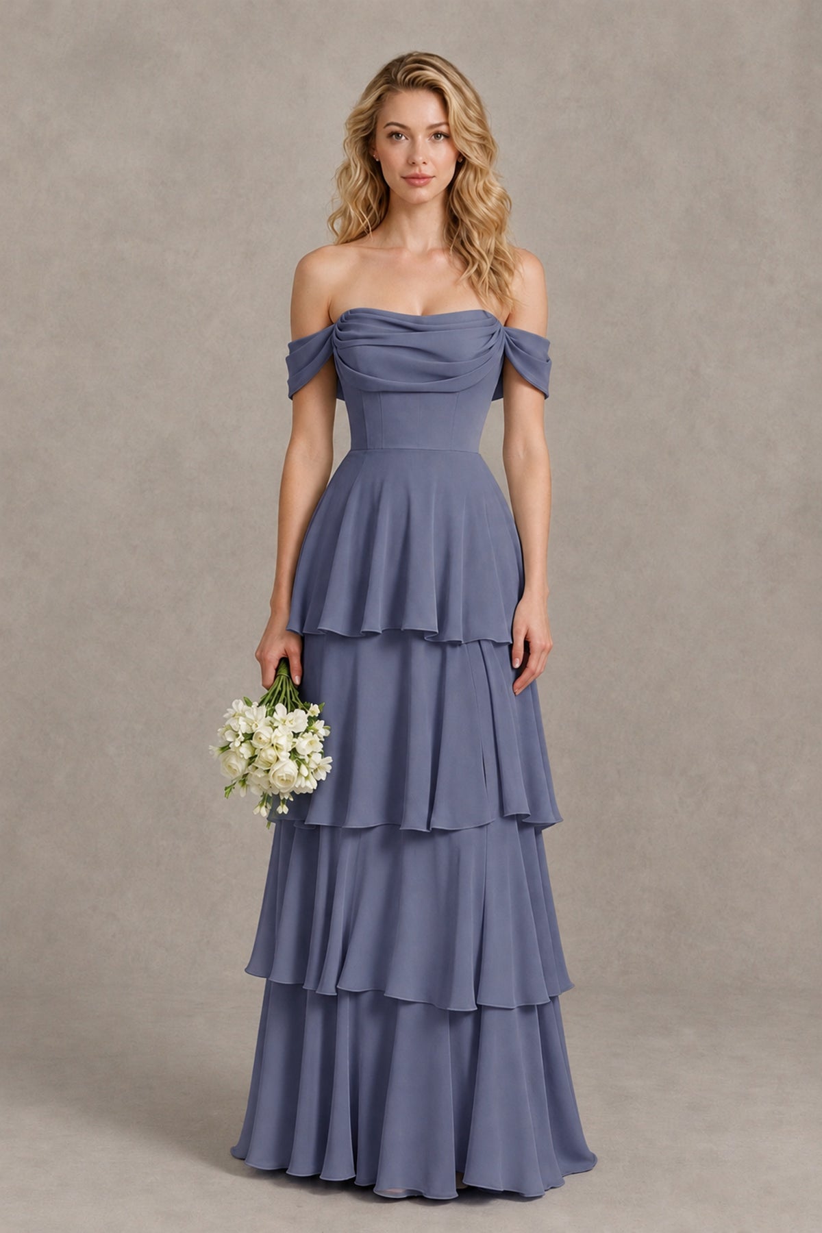 BOLODOO Stormy Blue Off-the-Shoulder Tiered A-Line Evening Bridesmaid Dress - Stormy Blue - Stormy Blue_1