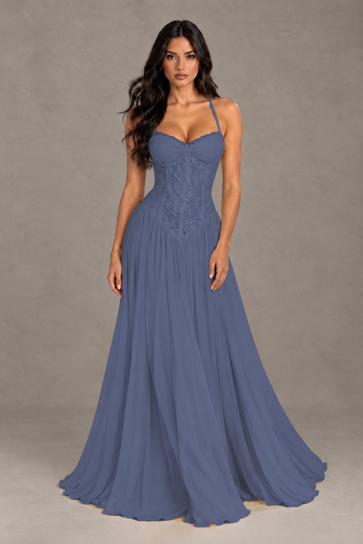 BOLODOO Stormy Blue Lace Corset Halter Maxi Gown – Backless A-Line Formal Dress - Stormy Blue - Stormy Blue(1)
