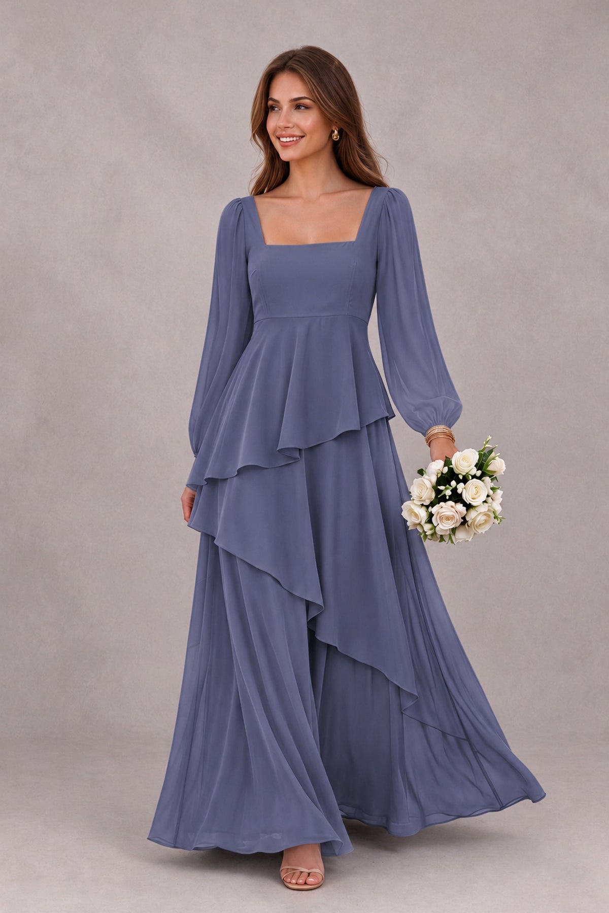 BOLODOO Stormy Blue Long Sleeve Ruffle Bridesmaid Dresses - Stormy Blue - Stormy Blue_1
