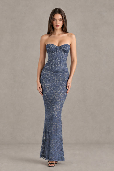 BOLODOO Stormy Blue Strapless Lace Corset Wedding Guest Dress - Stormy Blue - Stormy Blue_1