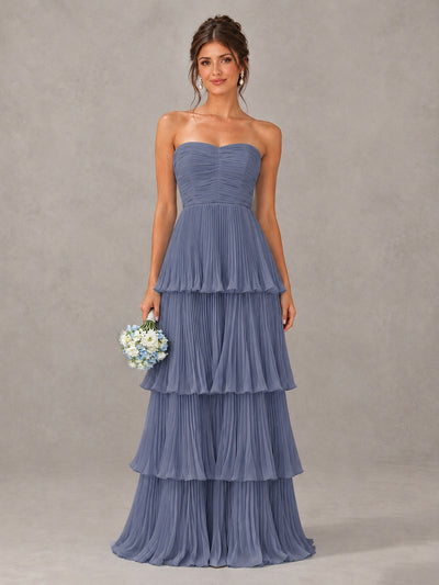 BOLODOO Stormy Blue Strapless Tiered Pleated Bridesmaid Dress - Stormy Blue - Stormy Blue_1