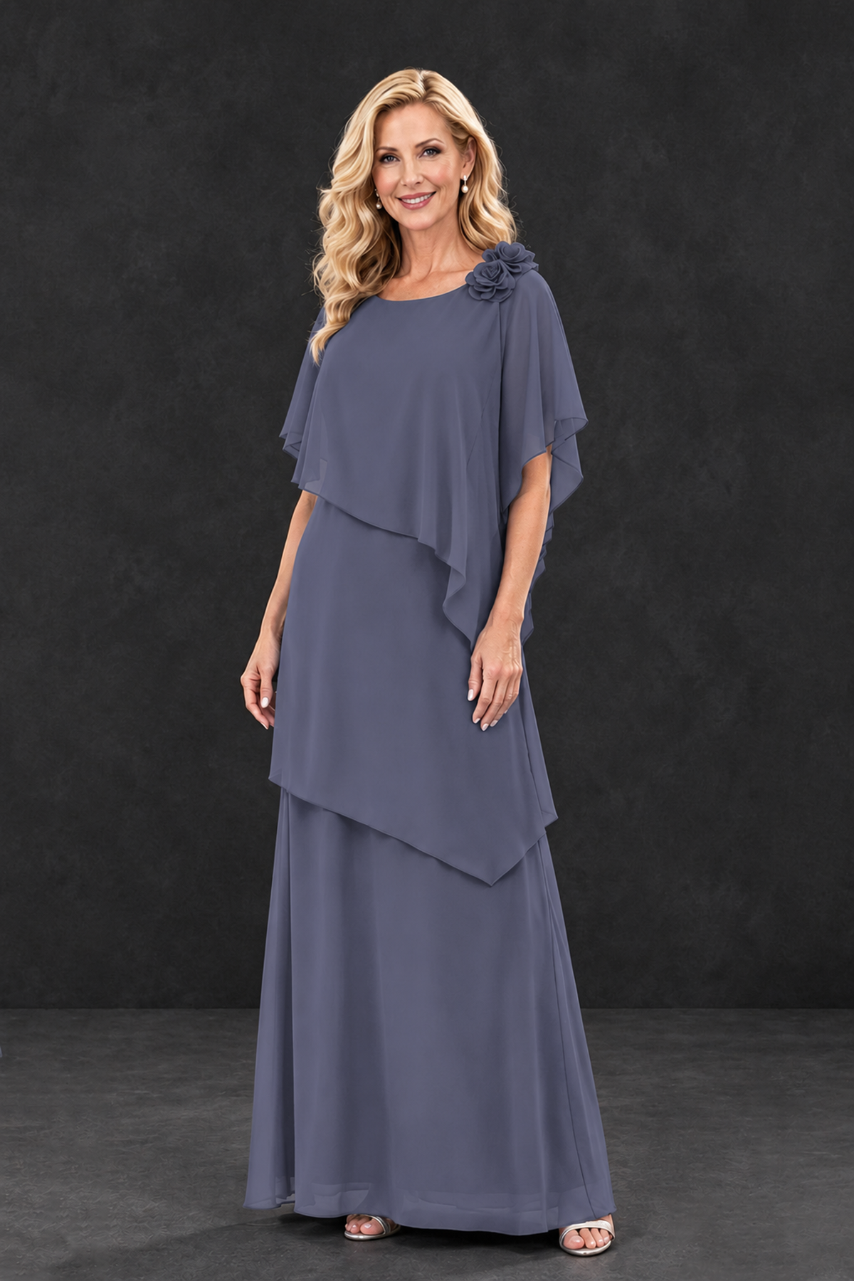 BOLODOO Stormy Blue Tiered Flutter Sleeve Mother of the Bride Maxi Dress - Stormy Blue - Stormy Blue_1