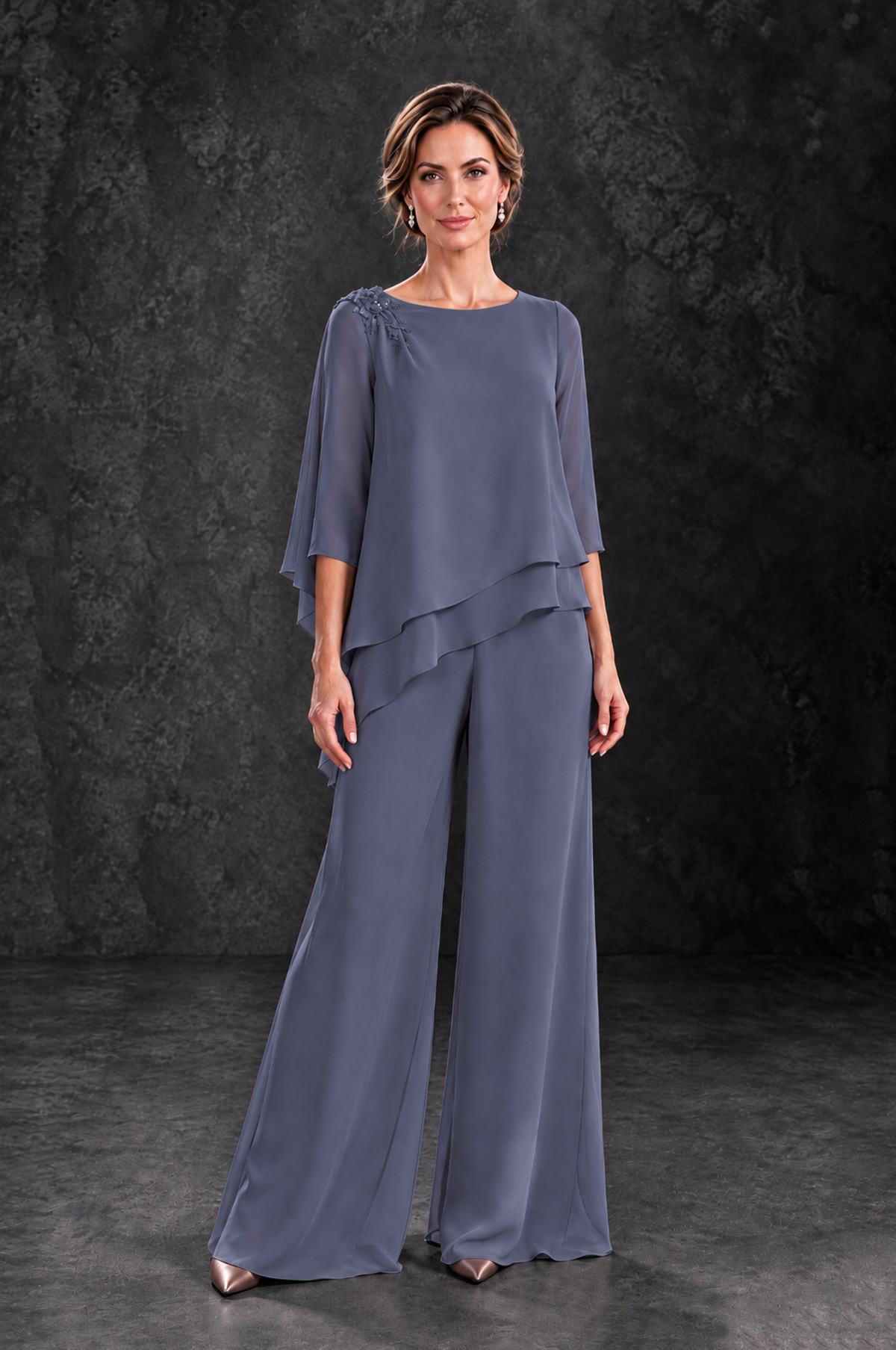 BOLODOO Stormy Blue Layered Wide-Leg Mother of the Bride Pant Suit - Stormy Blue - Stormy Blue_1