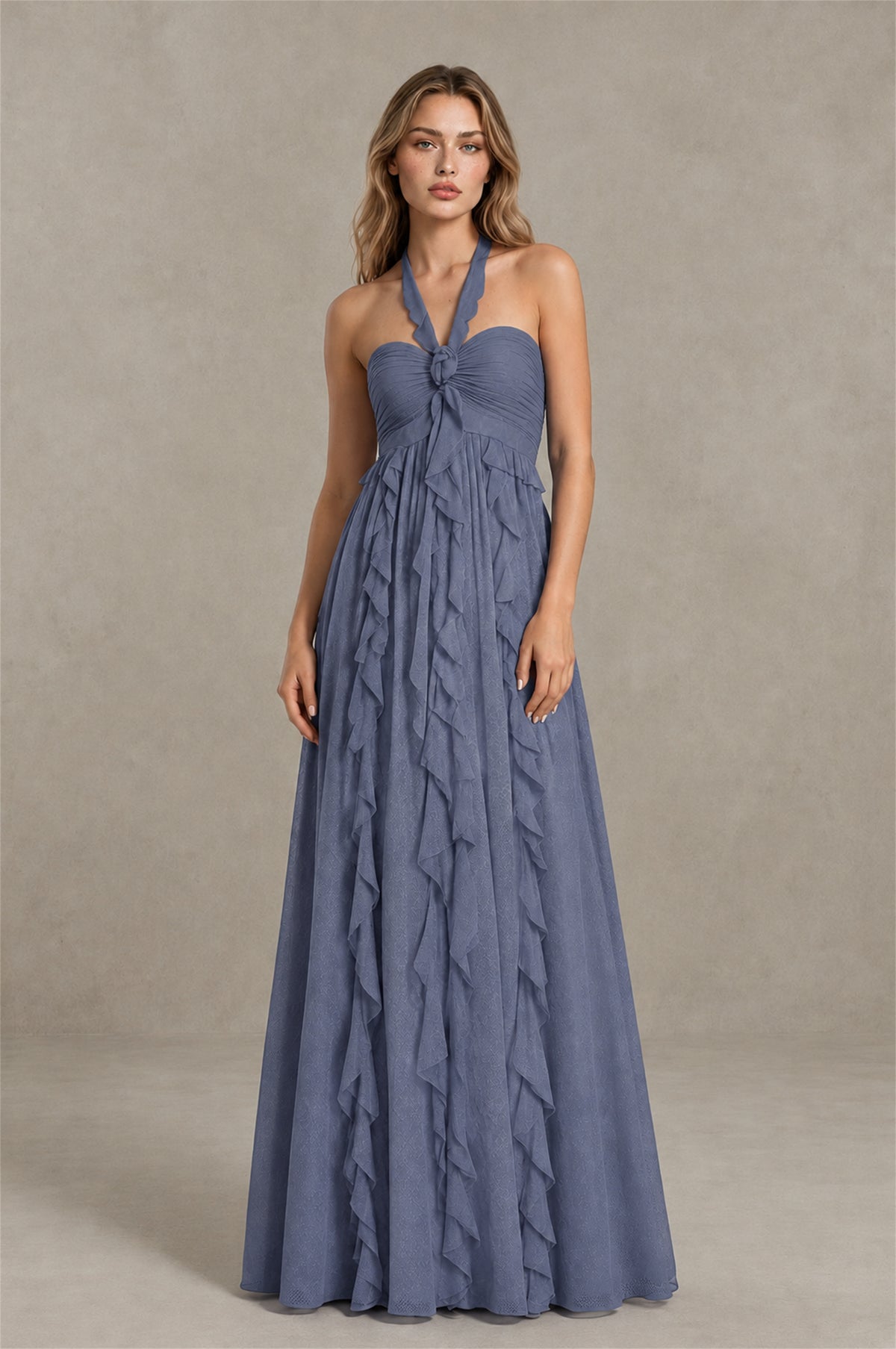 BOLODOO Stormy Blue Halter Ruffle A-Line Floor-Length Evening Dress - Stormy Blue - Stormy_Blue_1