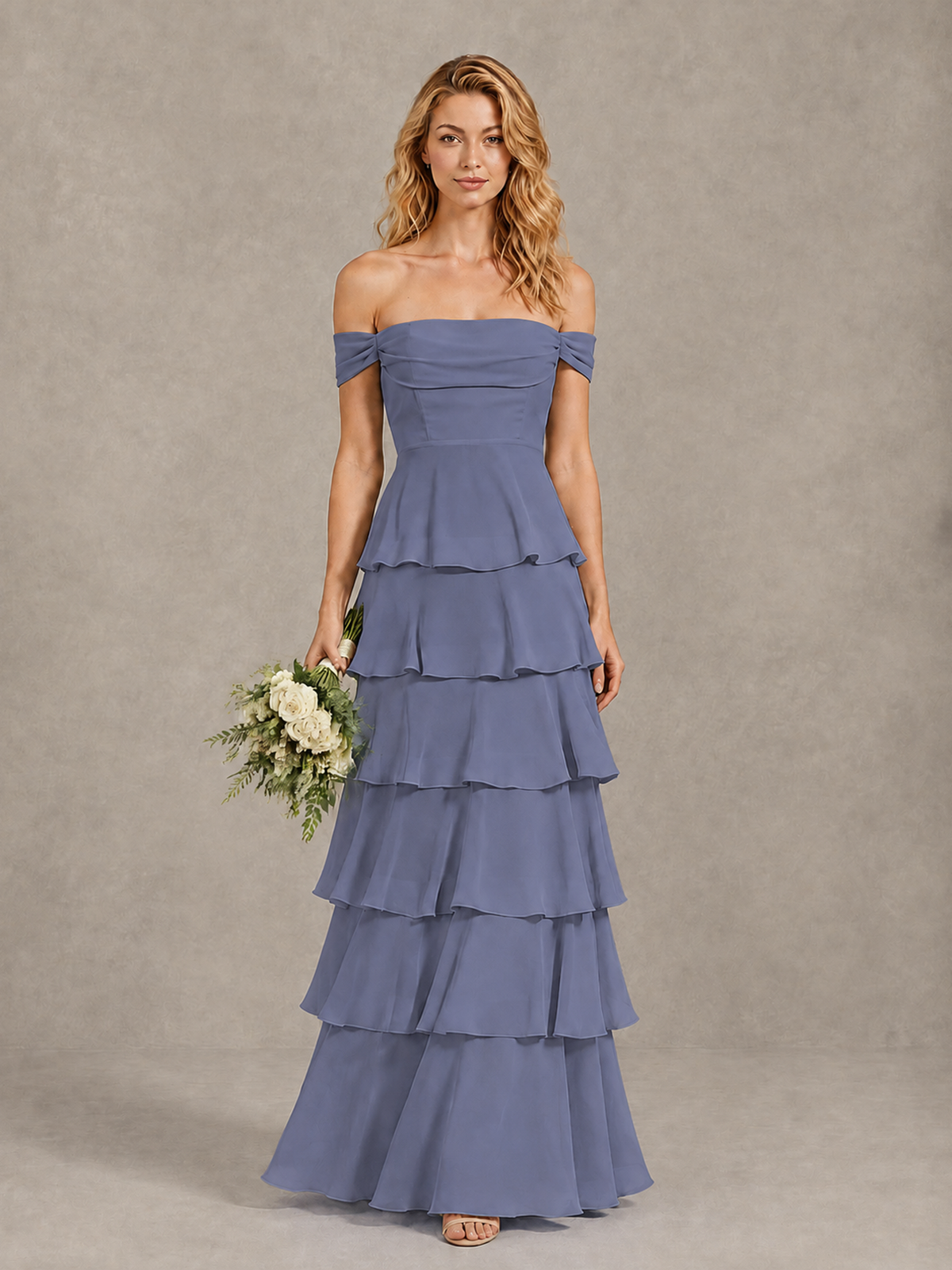 BOLODOO Stormy Blue Off-Shoulder Tiered Ruffle Bridesmaid Dress with Lace-Up Back - Stormy Blue - Stormy Blue_1