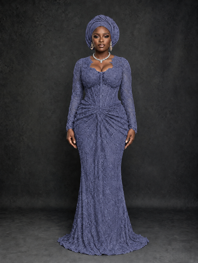 BOLODOO Stormy Blue Beaded Lace Long Sleeve Mermaid Gown Sweetheart | Mother of the Bride - Stormy Blue - Stormy Blue_1