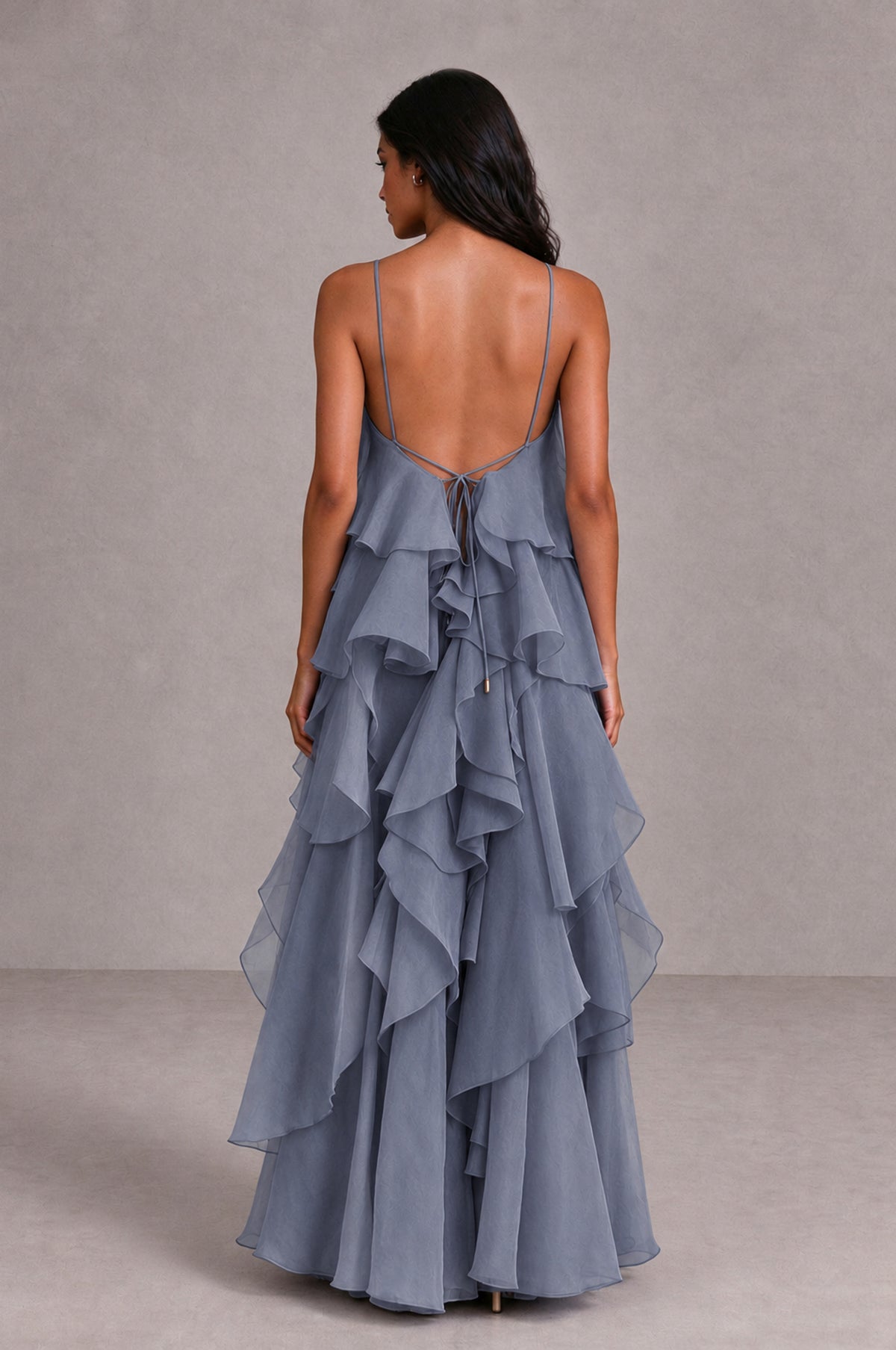BOLODOO Stormy Blue Cascading Ruffle Rosette Open-Back Maxi Dress - Stormy Blue - Stormy Blue_2