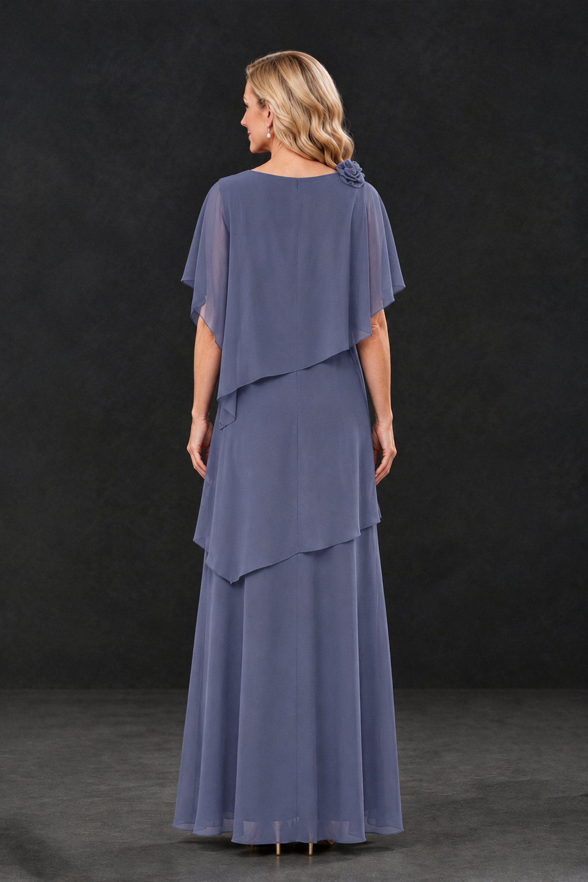 BOLODOO Stormy Blue Tiered Flutter Sleeve Mother of the Bride Maxi Dress - Stormy Blue - Stormy Blue_2