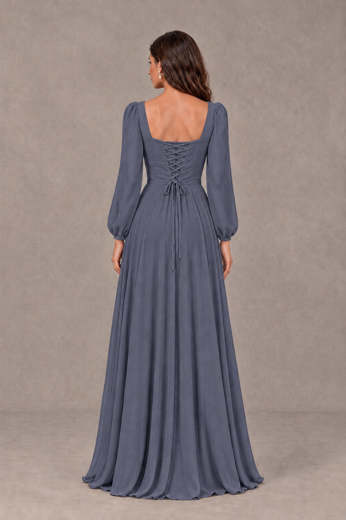 BOLODOO Stormy Blue Square Neck Long Sleeve A-Line Bridesmaid Dress - Stormy Blue - Stormy Blue_2