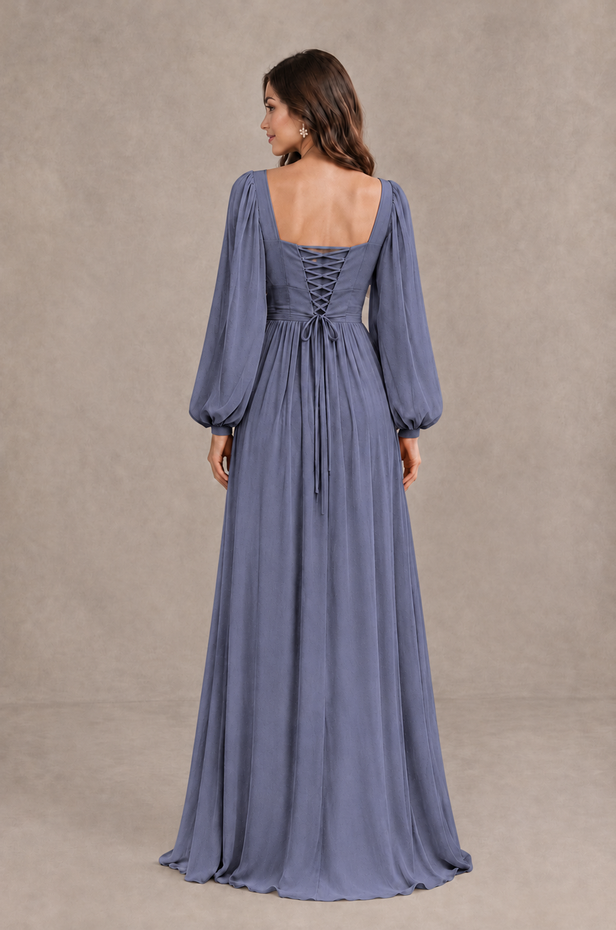 BOLODOO Stormy Blue Long Sleeve V-Neck A-Line Bridesmaid Dress - Stormy Blue - Stormy Blue_2