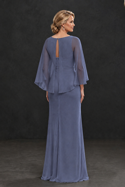 BOLODOO Stormy Blue Cape Sleeve Mother of the Bride Dress with Ruched Waist - Stormy Blue - Stormy Blue_2