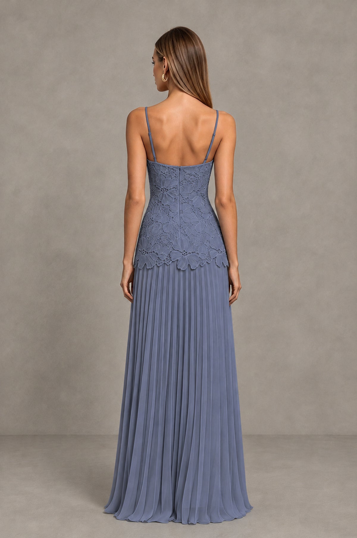 BOLODOO Stormy Blue Lace Bodice Pleated Wedding Guest Dress - Stormy Blue - Stormy Blue_2