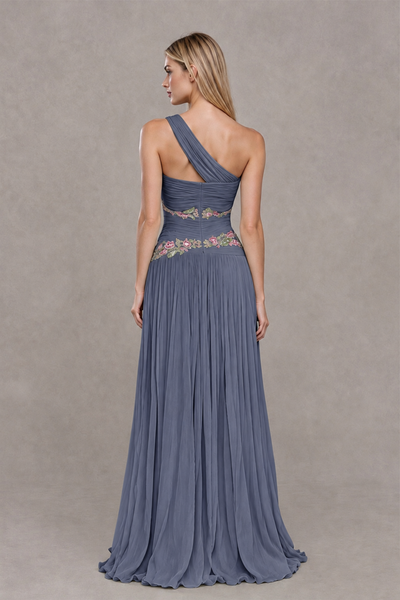 BOLODOO Stormy Blue One-Shoulder Floral Applique A-Line Evening Dress - Stormy Blue - Stormy Blue_2