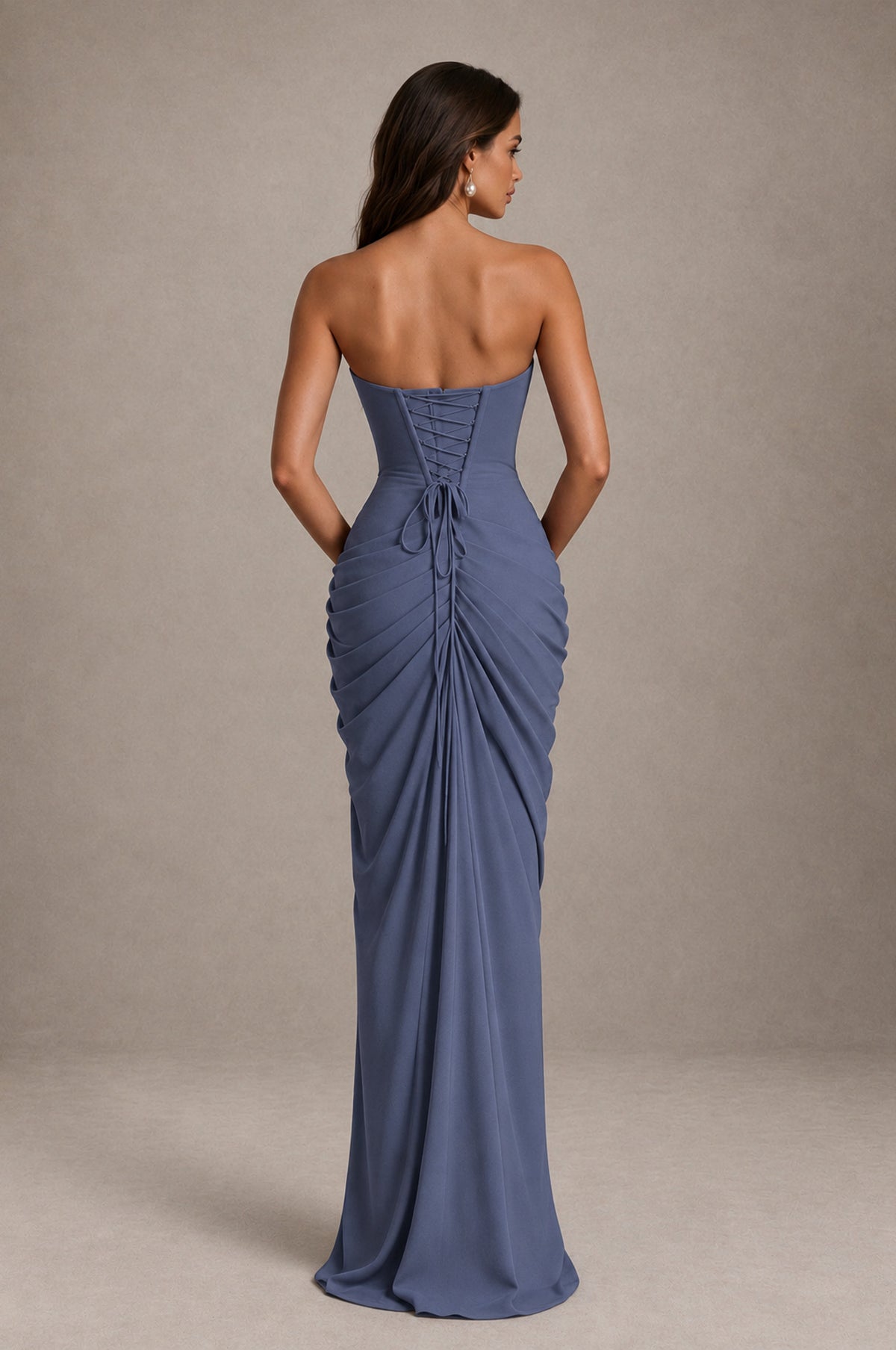 BOLODOO Strapless Draped Maxi Dress - Stormy Blue Backless Evening Gown with High Slit - Stormy Blue - Stormy Blue_2