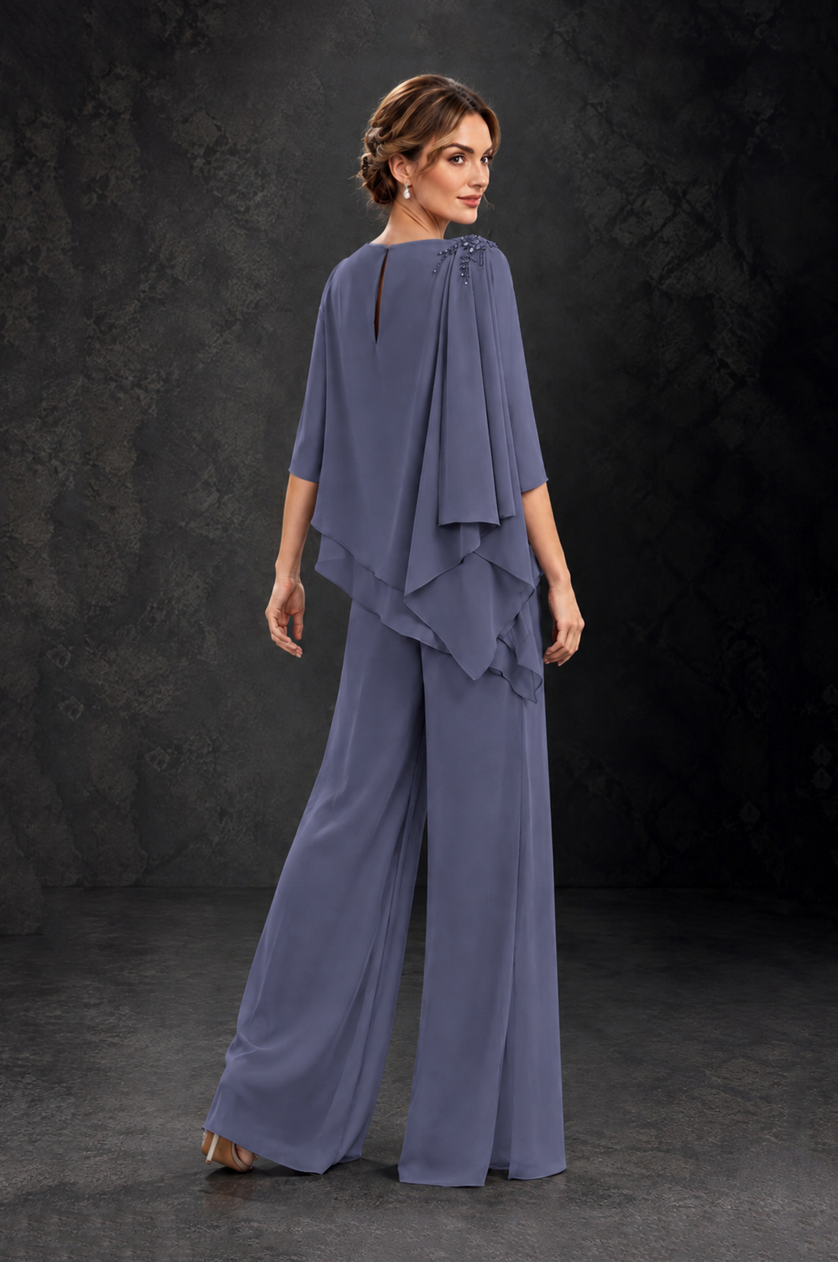 BOLODOO Stormy Blue Layered Wide-Leg Mother of the Bride Pant Suit - Stormy Blue - Stormy Blue_2
