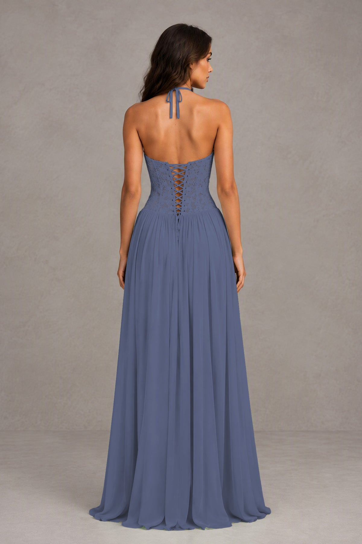BOLODOO Stormy Blue Lace Corset Halter Maxi Gown – Backless A-Line Formal Dress - Stormy Blue - Stormy Blue(2)