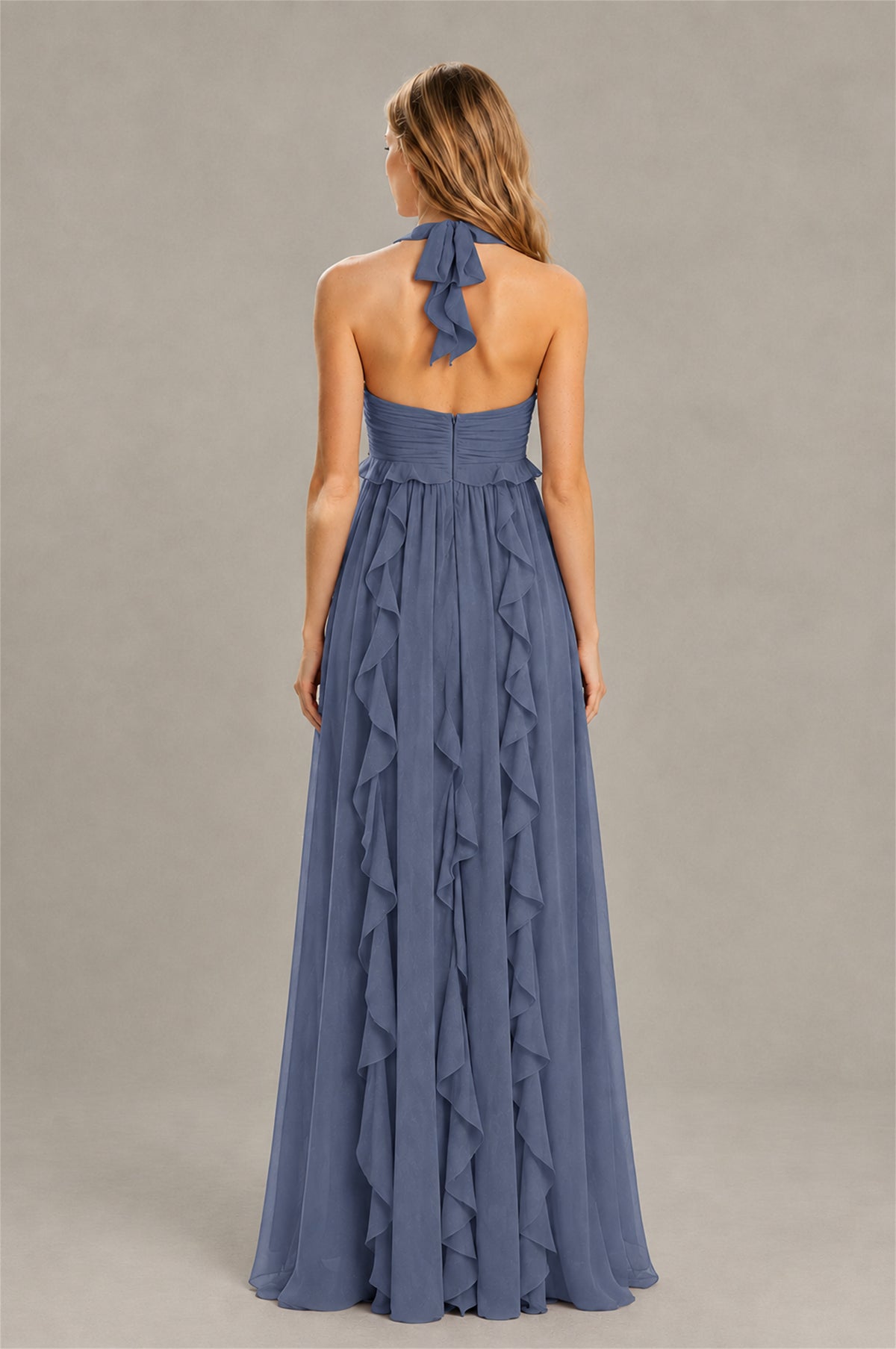 BOLODOO Stormy Blue Halter Ruffle A-Line Floor-Length Evening Dress - Stormy Blue - Stormy_Blue_2