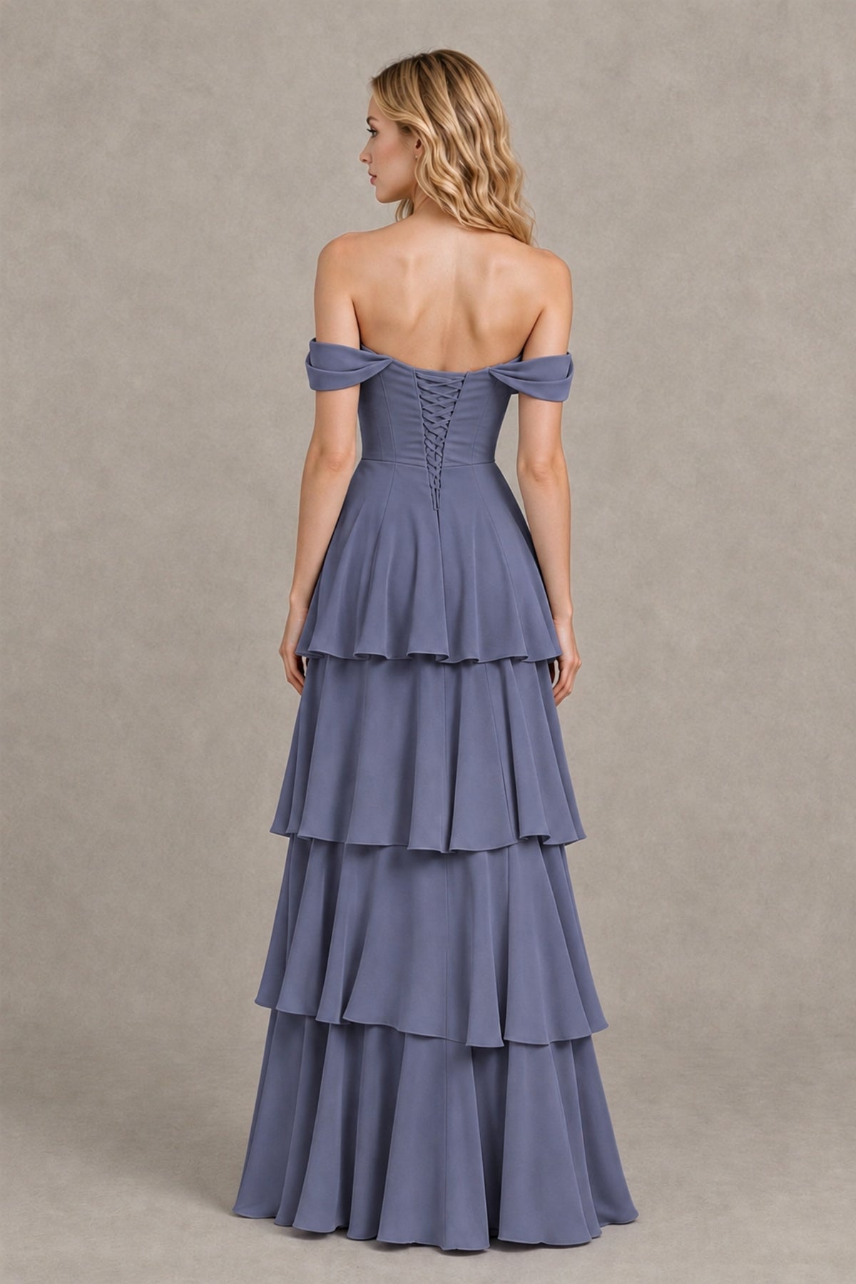 BOLODOO Stormy Blue Off-the-Shoulder Tiered A-Line Evening Bridesmaid Dress - Stormy Blue - Stormy Blue_2
