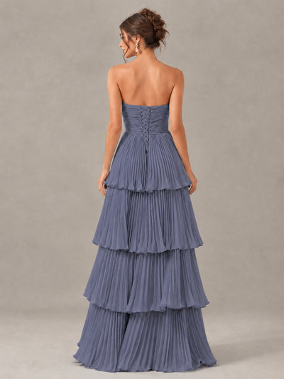 BOLODOO Stormy Blue Strapless Tiered Pleated Bridesmaid Dress - Stormy Blue - Stormy Blue_2