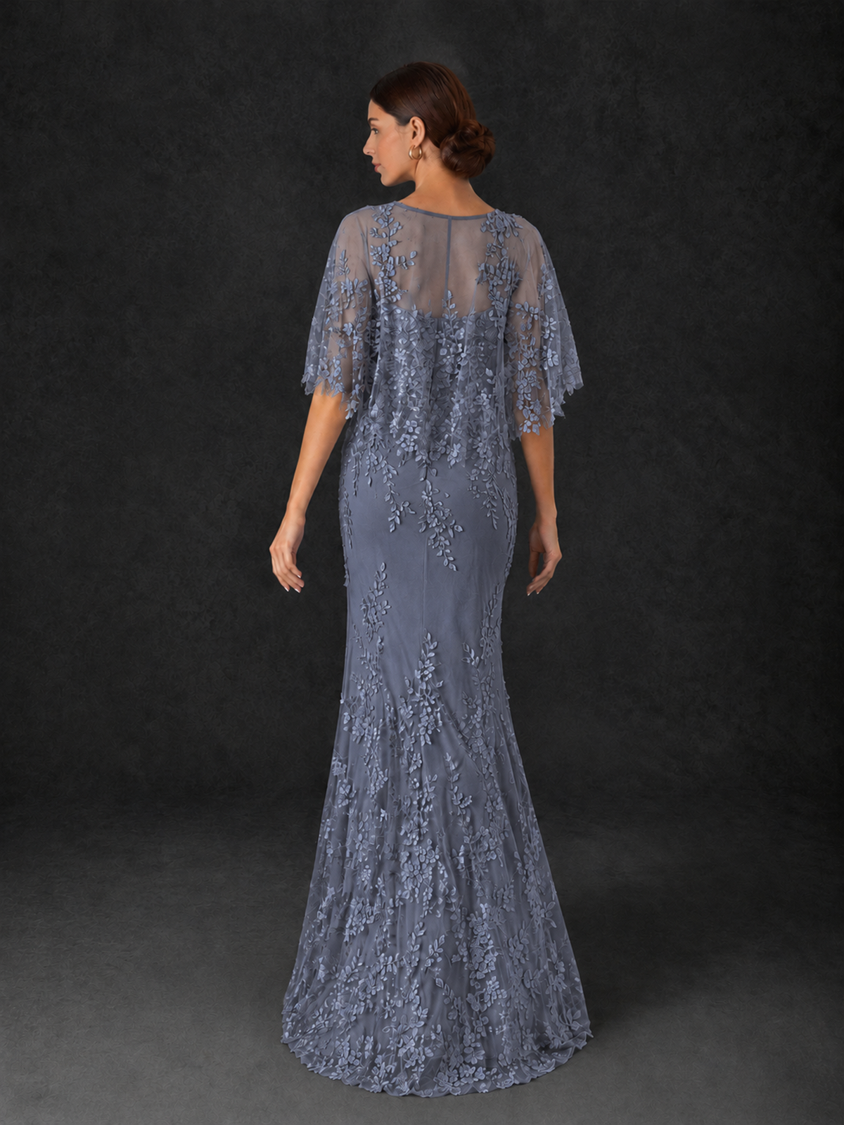 BOLODOO Stormy Blue Botanical Lace Flutter Sleeve Mermaid Gown - Stormy Blue - Stormy_Blue_2