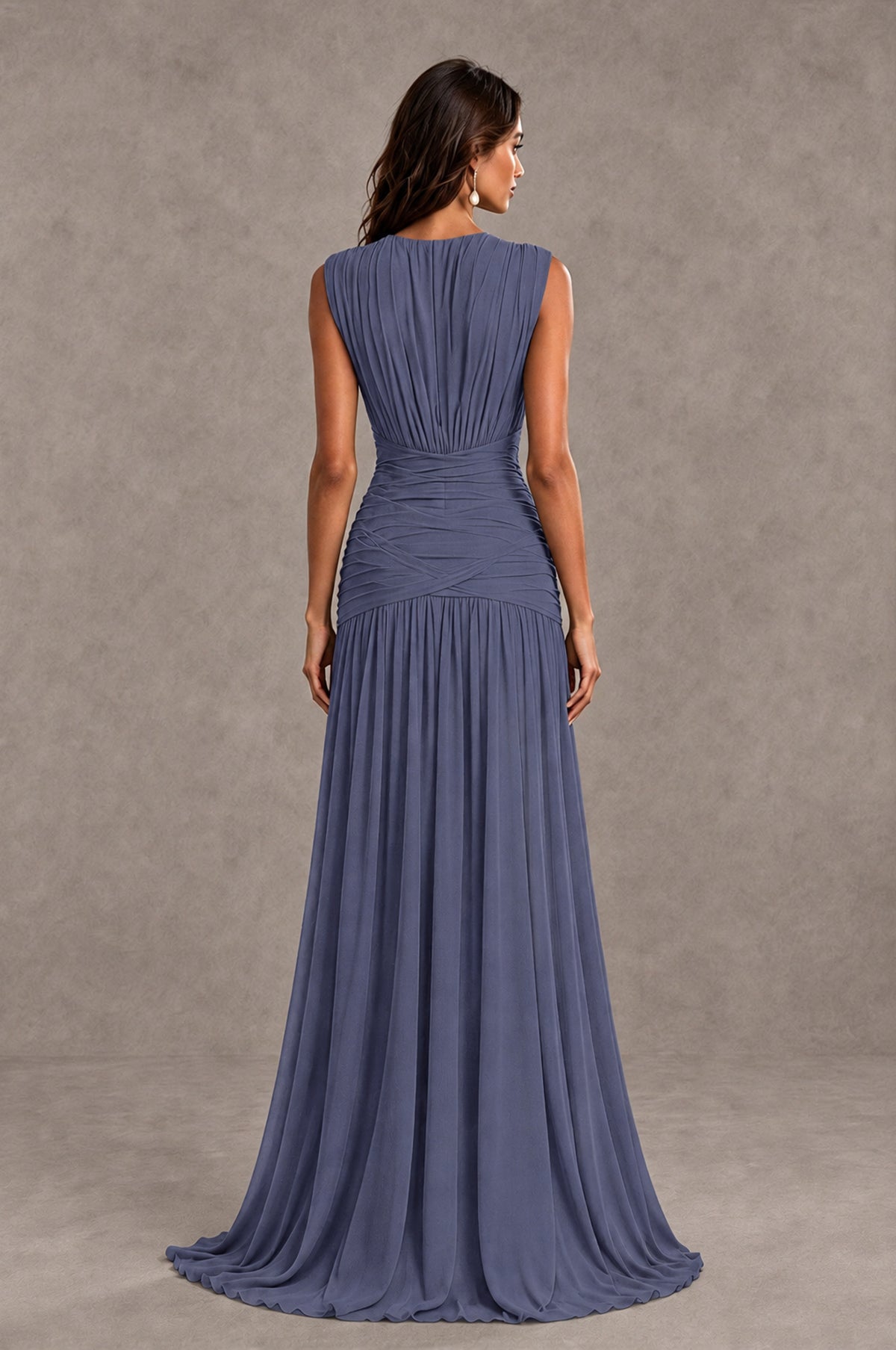 BOLODOO Stormy Blue V-Neck Ruched Wedding Guest Dress - Stormy Blue - Stormy Blue_2
