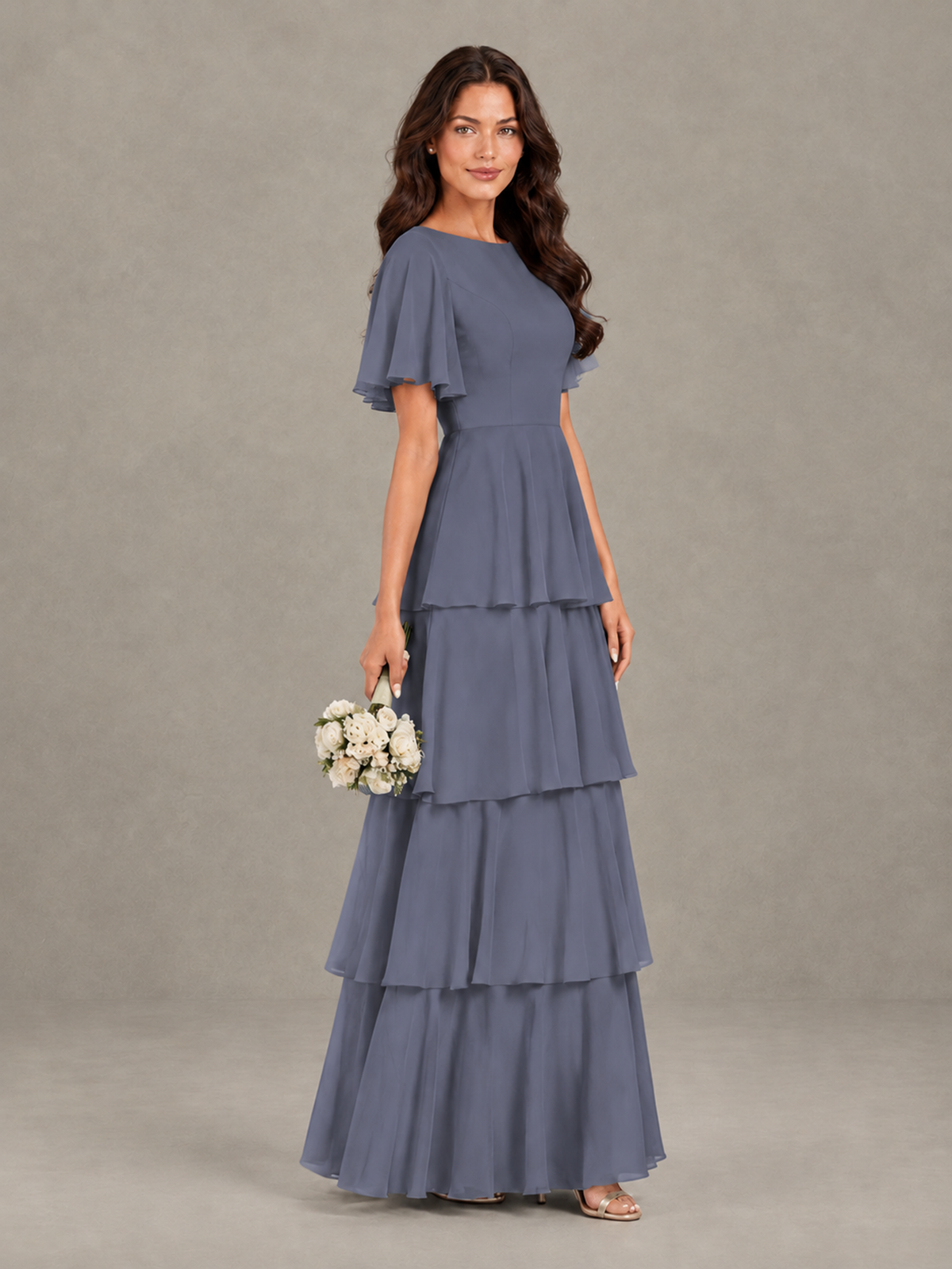 BOLODOO Stormy Blue Tiered Flutter Sleeve Bridesmaid Dress - Stormy Blue - Stormy Blue_3