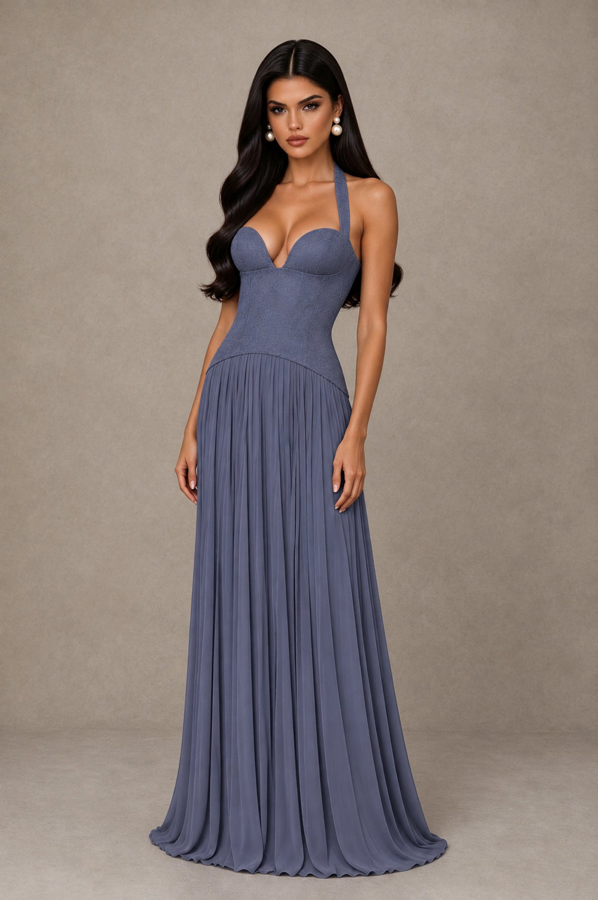 BOLODOO Stormy Blue Halter Corset Pleated A-Line Evening Dress - Stormy Blue - Stormy Blue_3