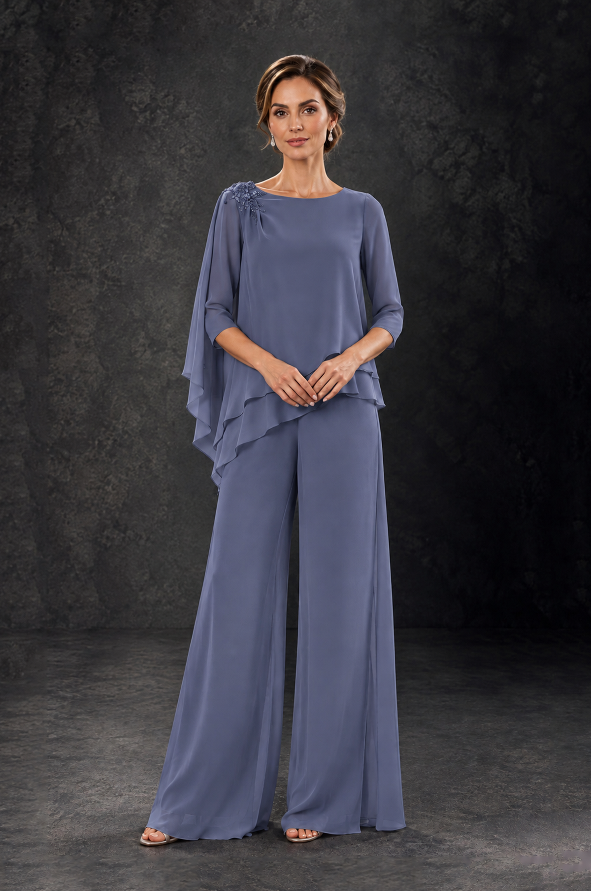 BOLODOO Stormy Blue Layered Wide-Leg Mother of the Bride Pant Suit - Stormy Blue - Stormy Blue_3
