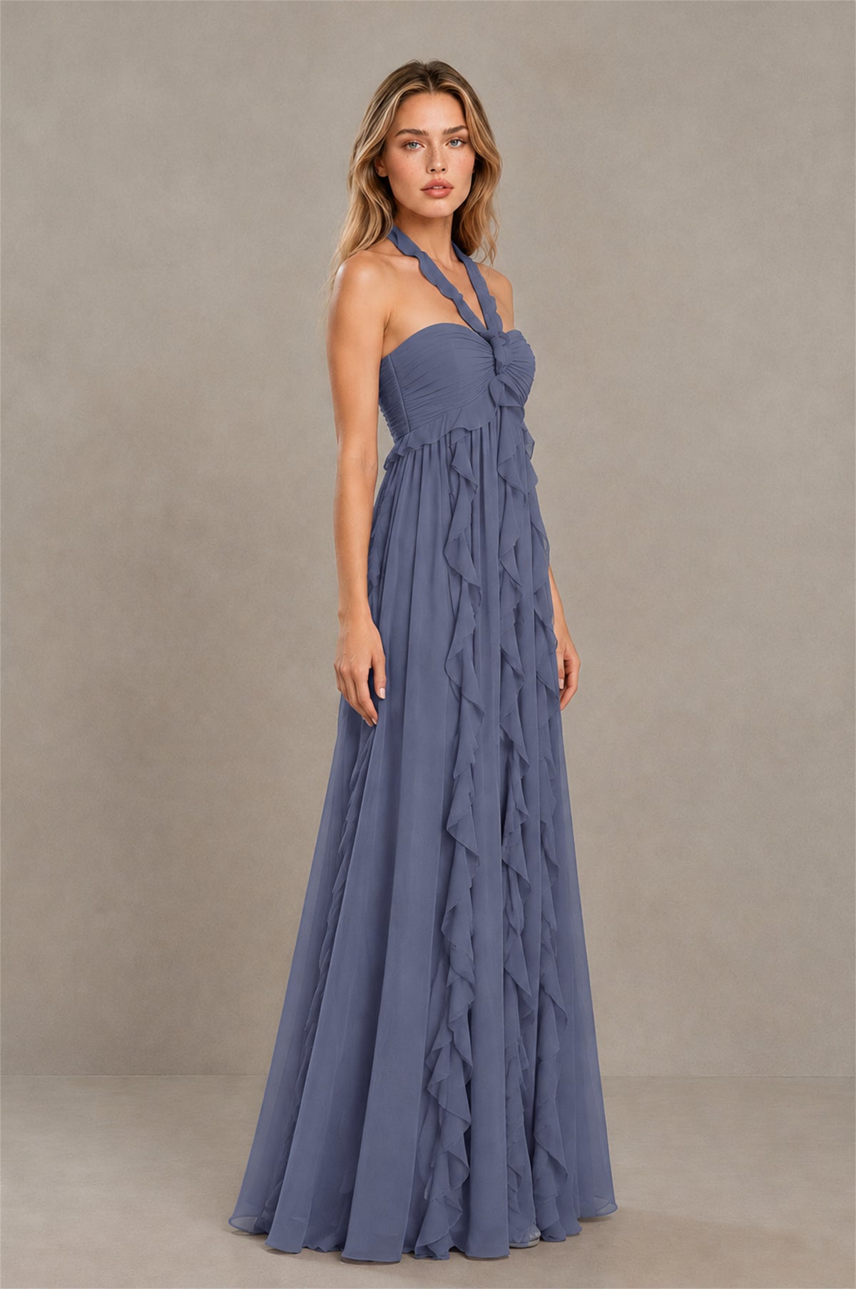 BOLODOO Stormy Blue Halter Ruffle A-Line Floor-Length Evening Dress - Stormy Blue - Stormy_Blue_3