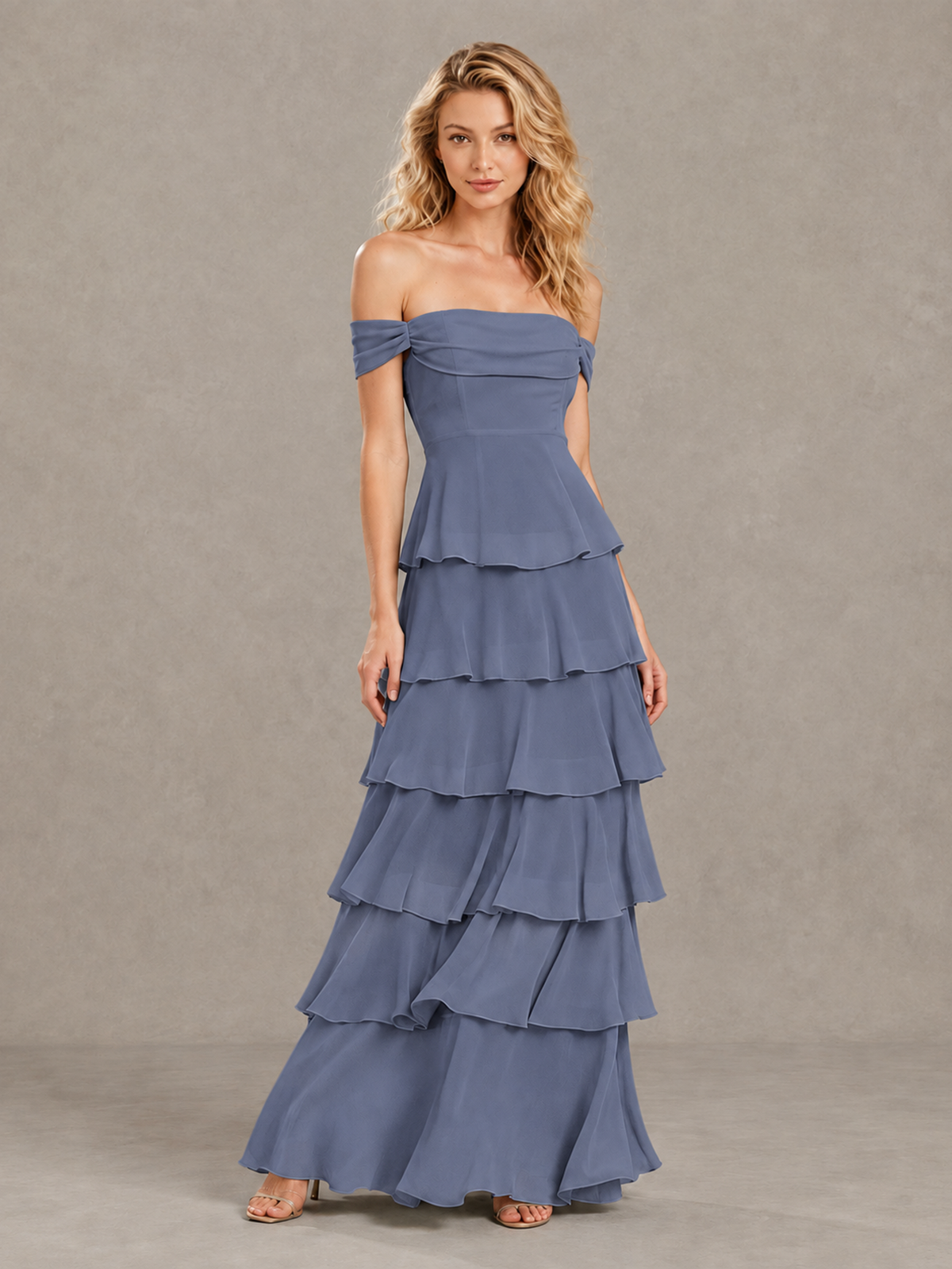 BOLODOO Stormy Blue Off-Shoulder Tiered Ruffle Bridesmaid Dress with Lace-Up Back - Stormy Blue - Stormy Blue_3