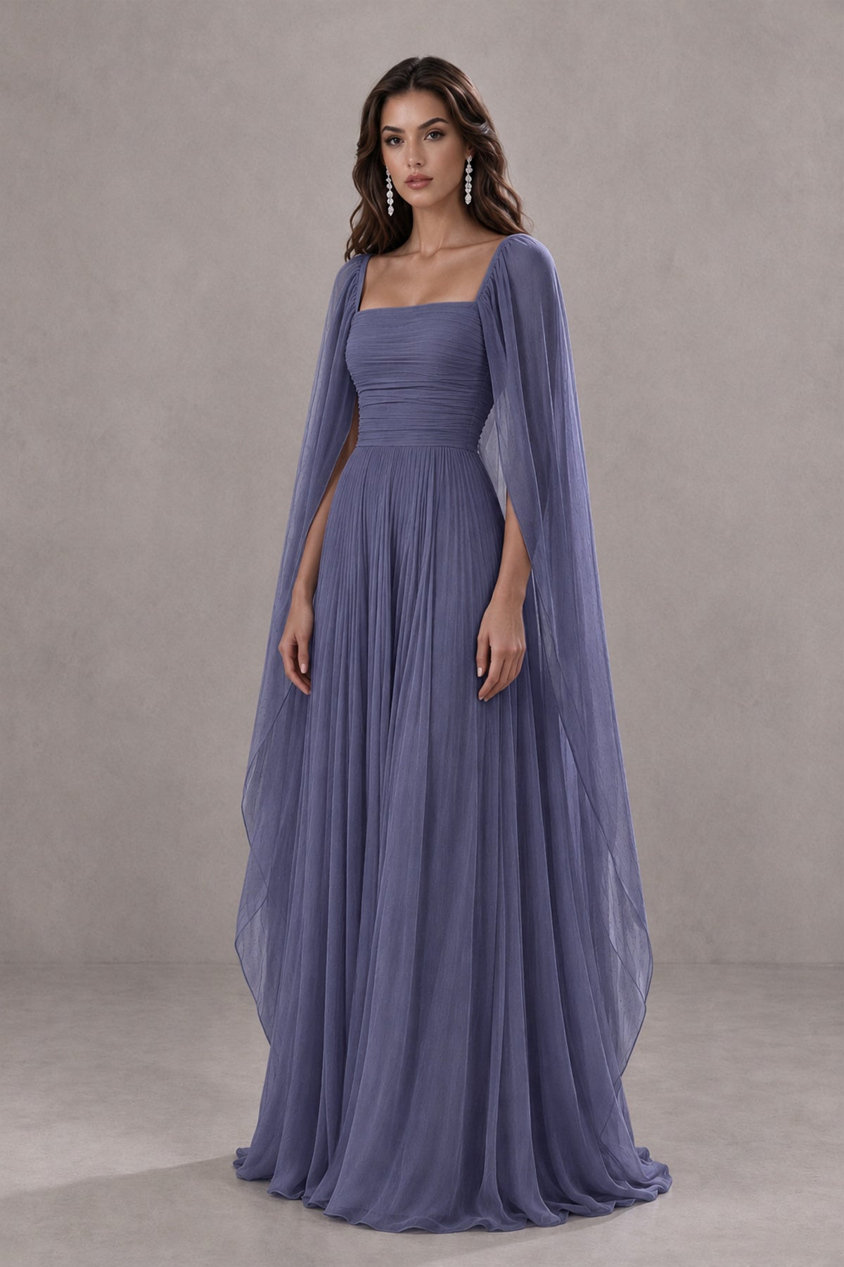 BOLODOO Stormy Blue Square Neck Cape Sleeve A-Line Evening Dress - Stormy Blue - Stormy_Blue_3