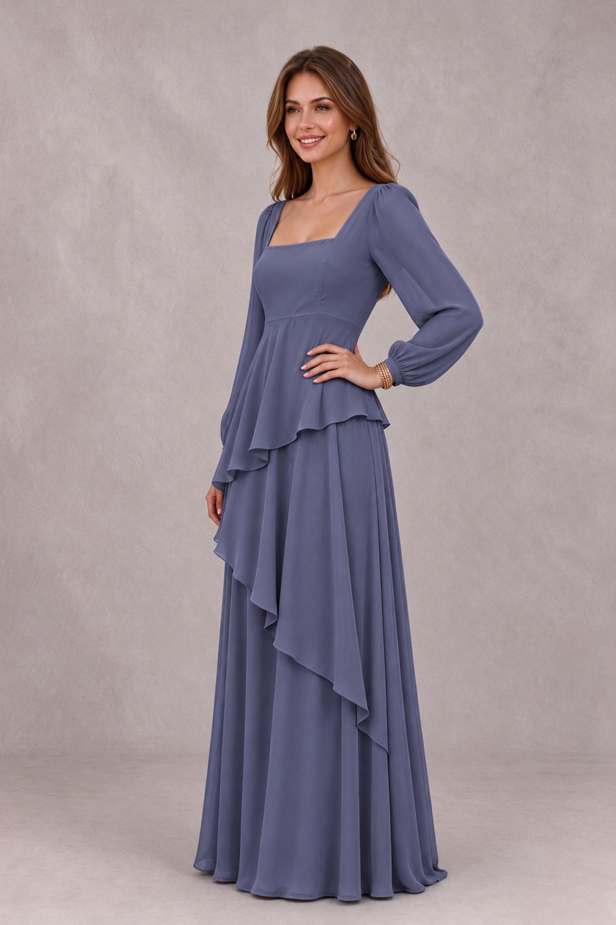 BOLODOO Stormy Blue Long Sleeve Ruffle Bridesmaid Dresses - Stormy Blue - Stormy Blue_3
