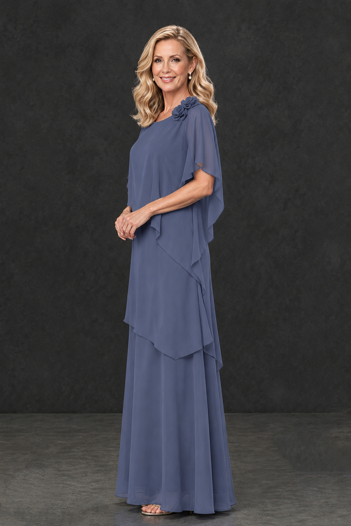 BOLODOO Stormy Blue Tiered Flutter Sleeve Mother of the Bride Maxi Dress - Stormy Blue - Stormy Blue_3