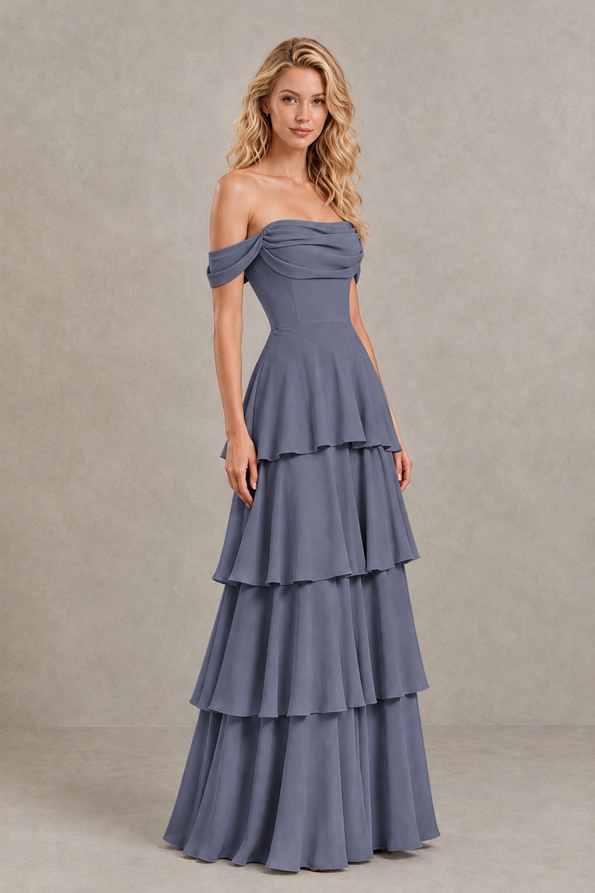 BOLODOO Stormy Blue Off-the-Shoulder Tiered A-Line Evening Bridesmaid Dress - Stormy Blue - Stormy Blue_3