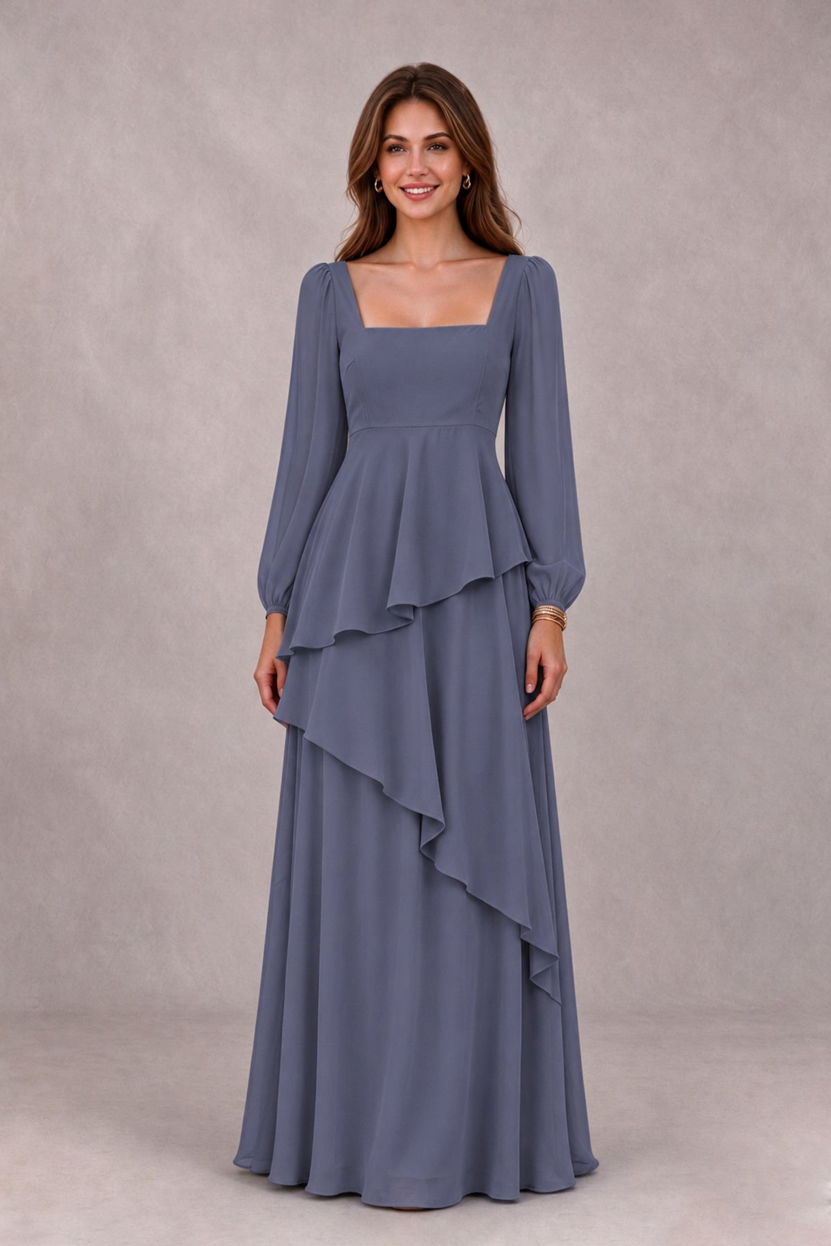 BOLODOO Stormy Blue Long Sleeve Ruffle Bridesmaid Dresses - Stormy Blue - Stormy Blue_4