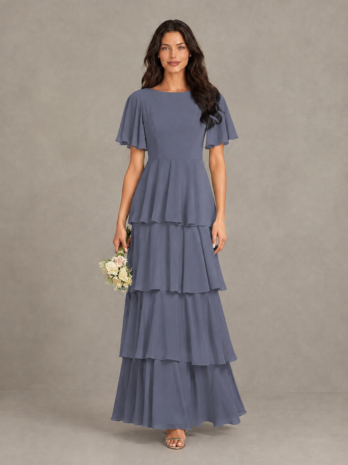 BOLODOO Stormy Blue Tiered Flutter Sleeve Bridesmaid Dress - Stormy Blue - Stormy Blue_4