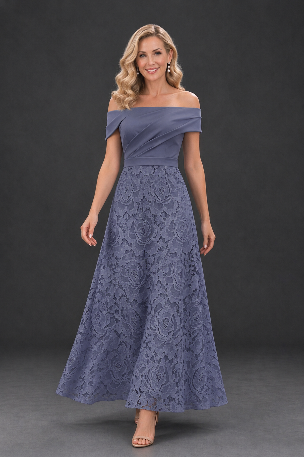 BOLODOO Stormy Blue Off-the-Shoulder Floral A-Line Mother of the Bride Dress - Stormy Blue - Stormy Blue_4