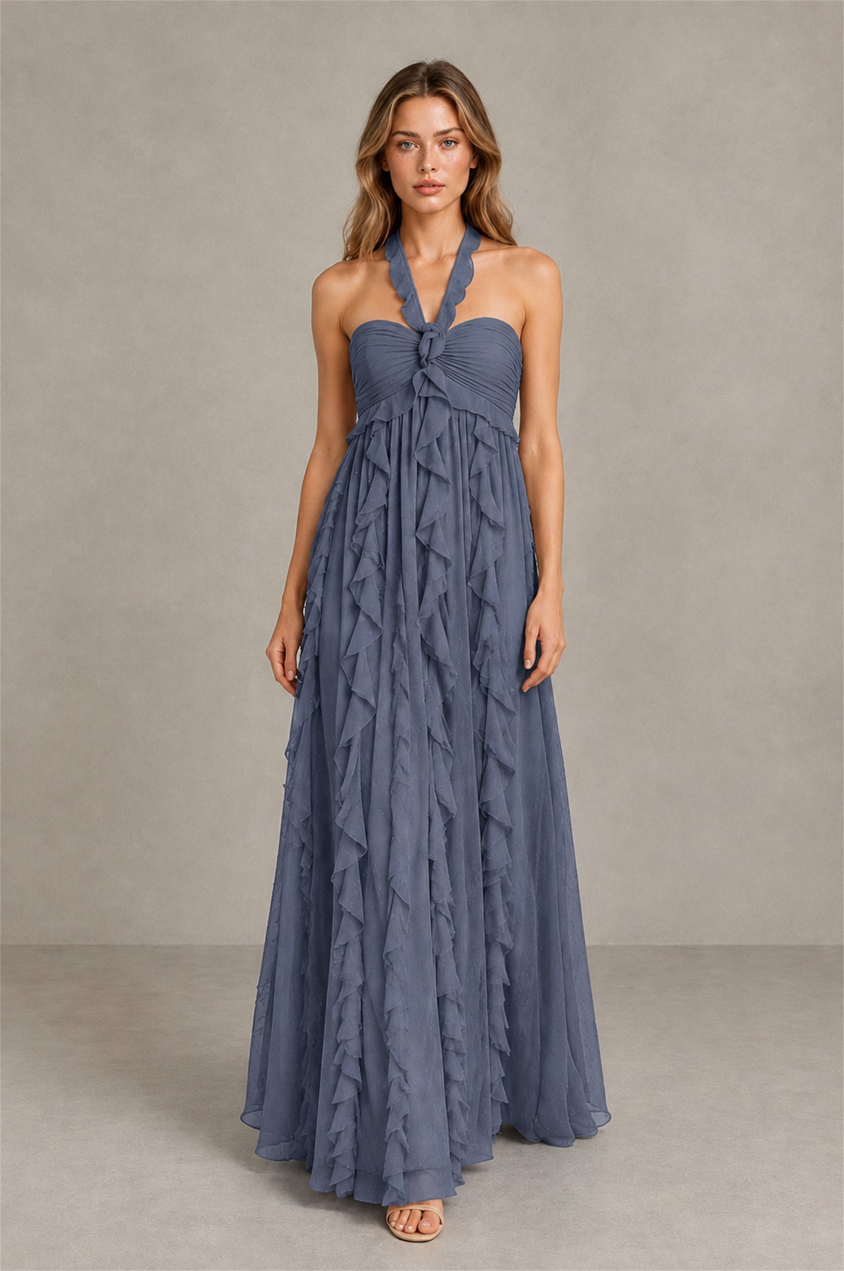 BOLODOO Stormy Blue Halter Ruffle A-Line Floor-Length Evening Dress - Stormy Blue - Stormy_Blue_4