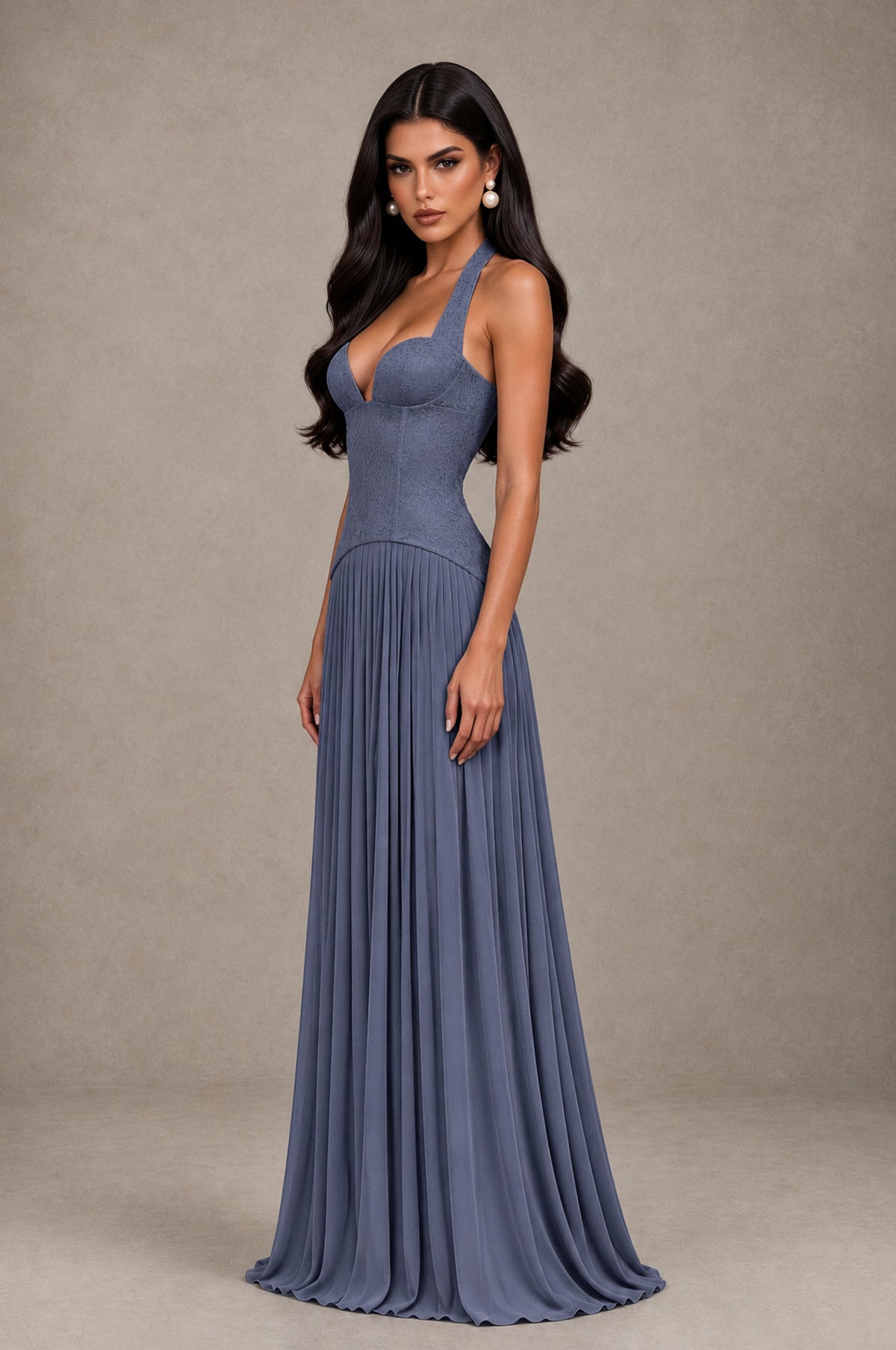 BOLODOO Stormy Blue Halter Corset Pleated A-Line Evening Dress - Stormy Blue - Stormy Blue_4